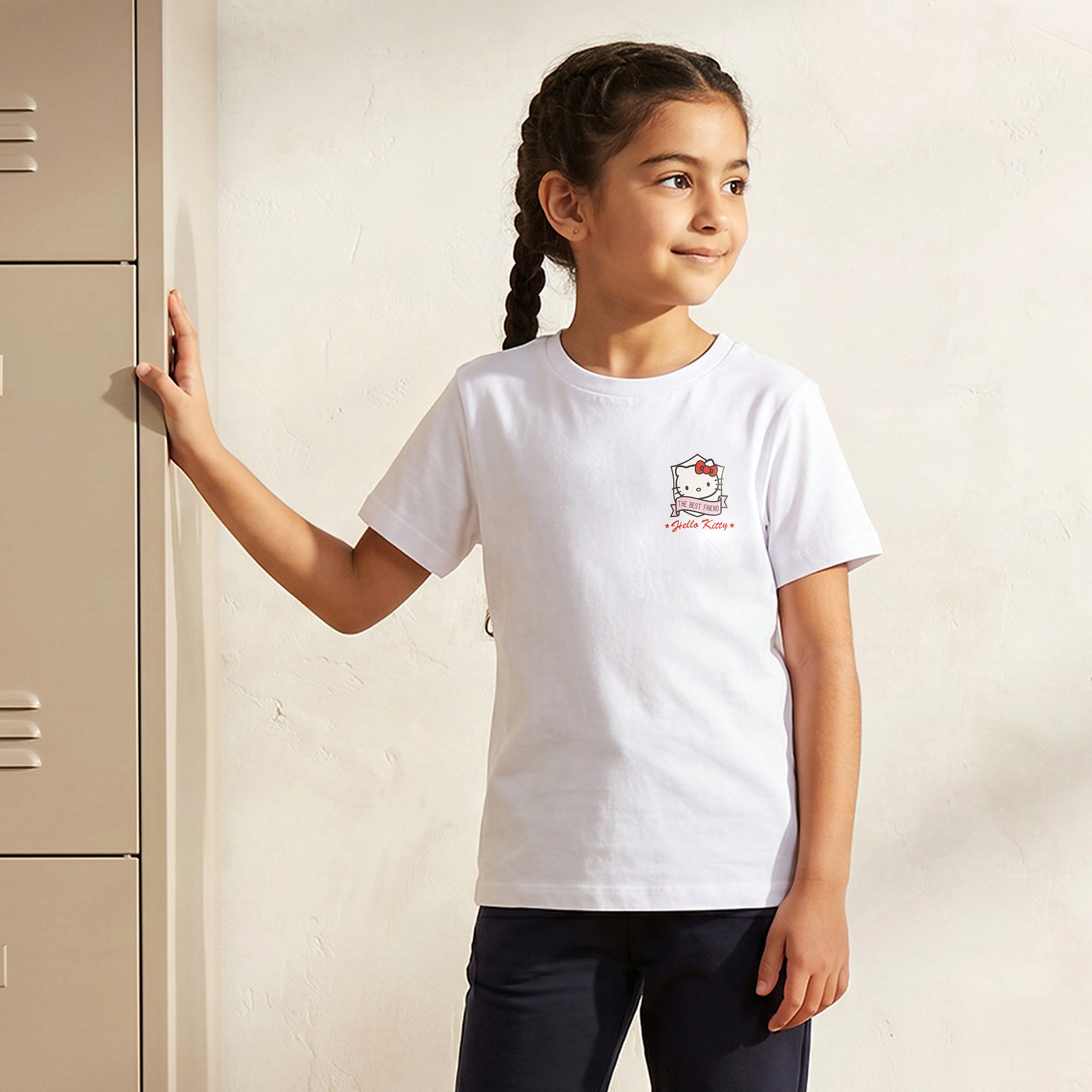 Sanrio Crew Neck Short Sleeves T-shirt with Hello Kitty Print-girls-clothing-schoolwear-tshirts-image-1