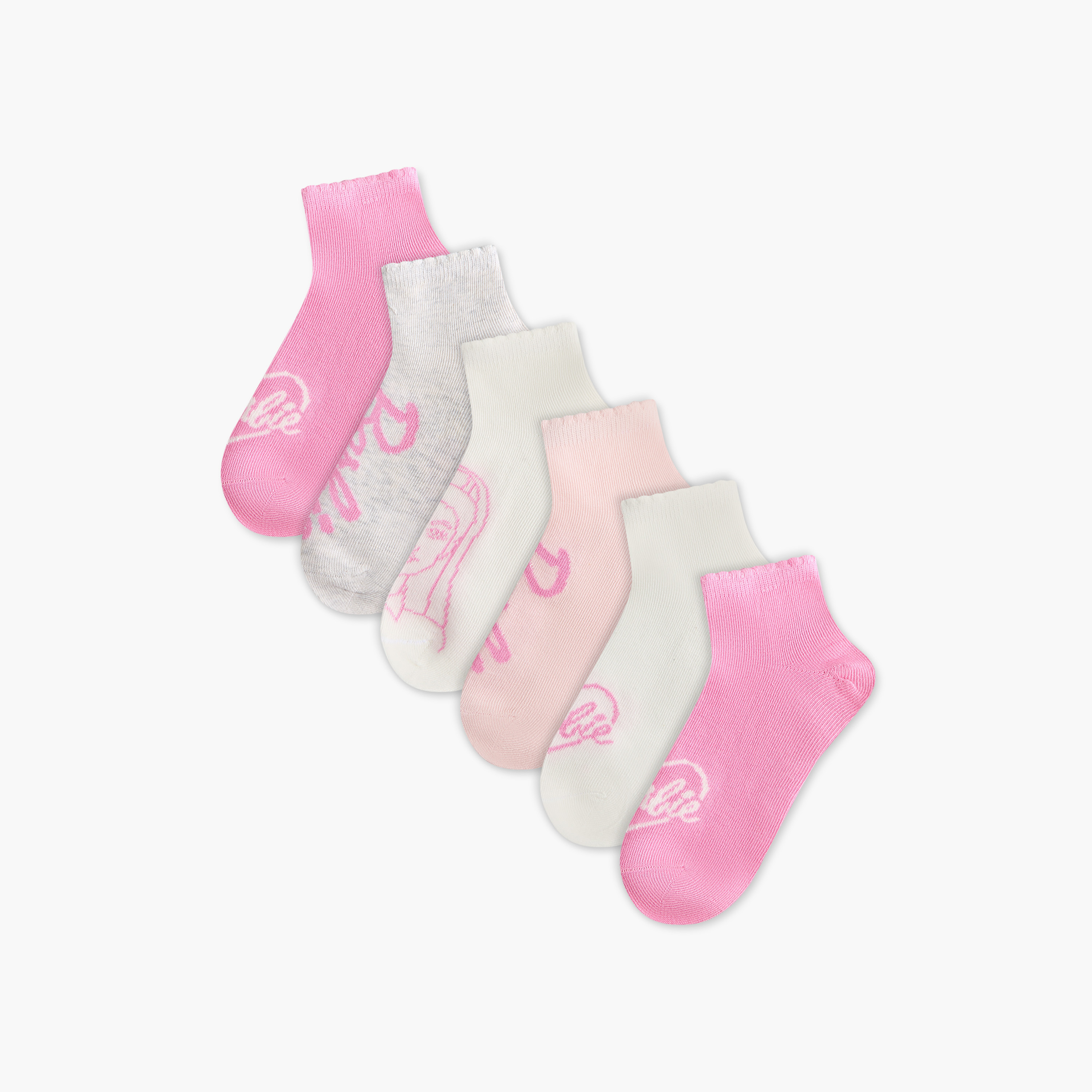 Barbie Print Ankle Length Socks - Set of 6-girls-accessories-socks-image-1