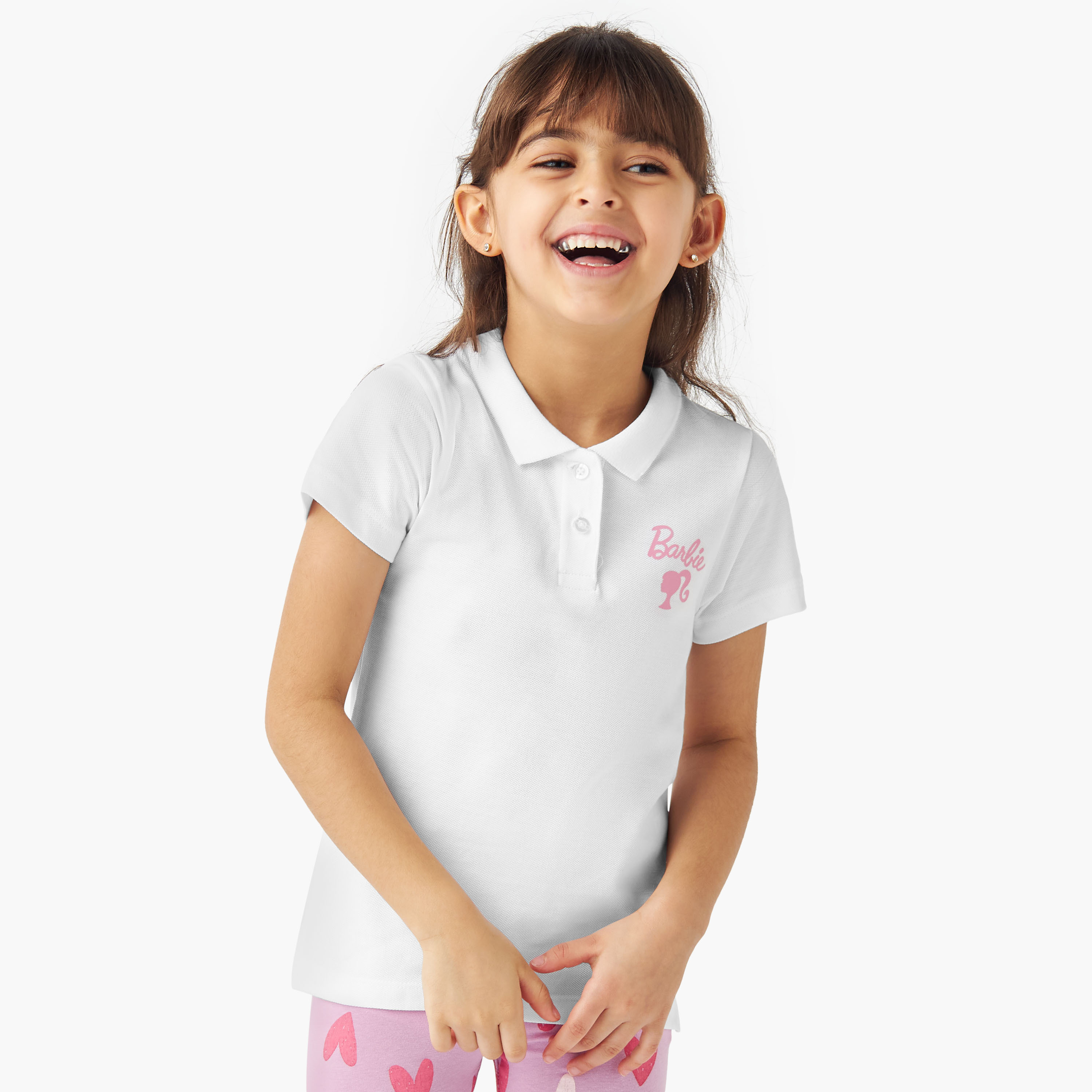 Barbie Logo Print Polo T-shirt with Short Sleeves-girls-clothing-tshirts-image-1