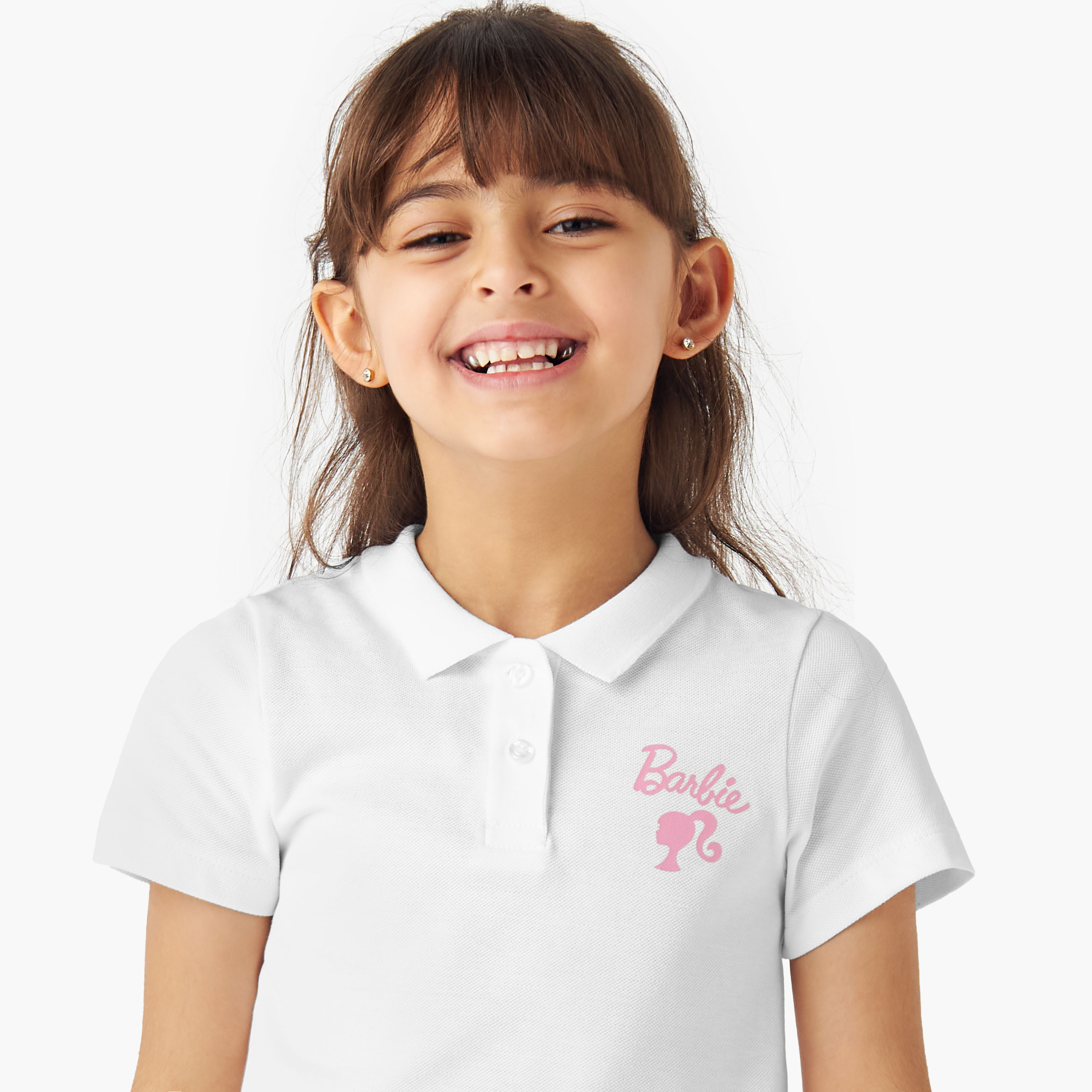 Barbie Logo Print Polo T-shirt with Short Sleeves-girls-clothing-tshirts-image-4