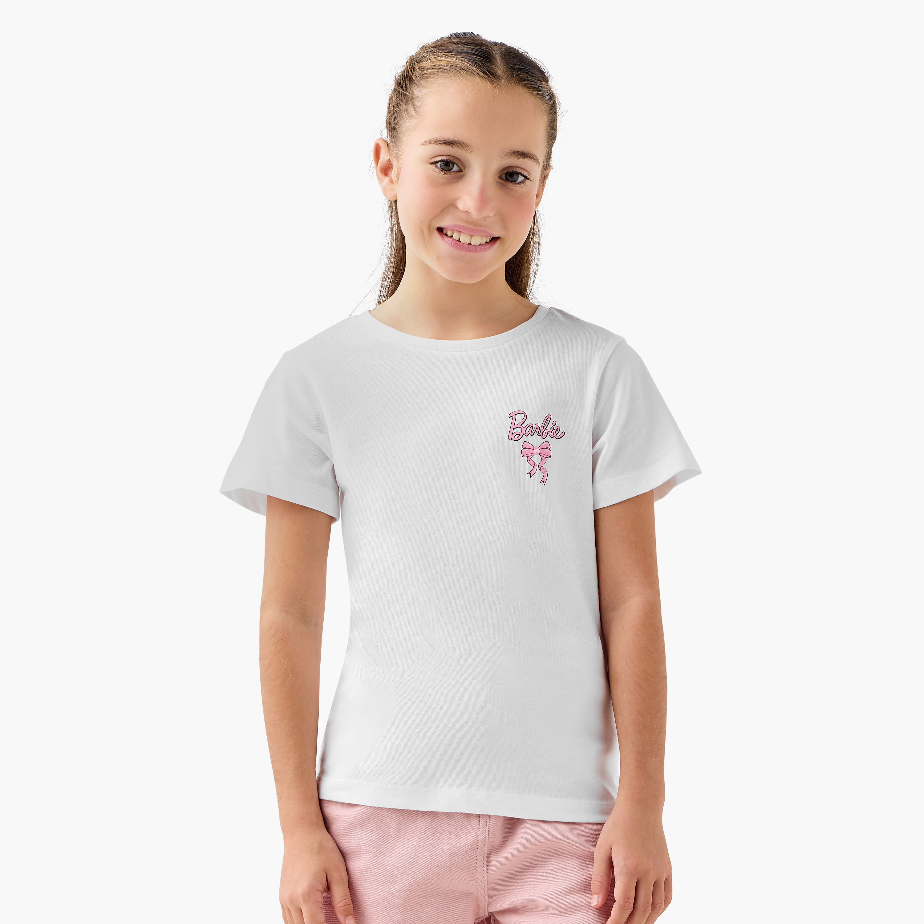 Barbie Print Crew Neck T-shirt-girls-clothing-tshirts-image-1