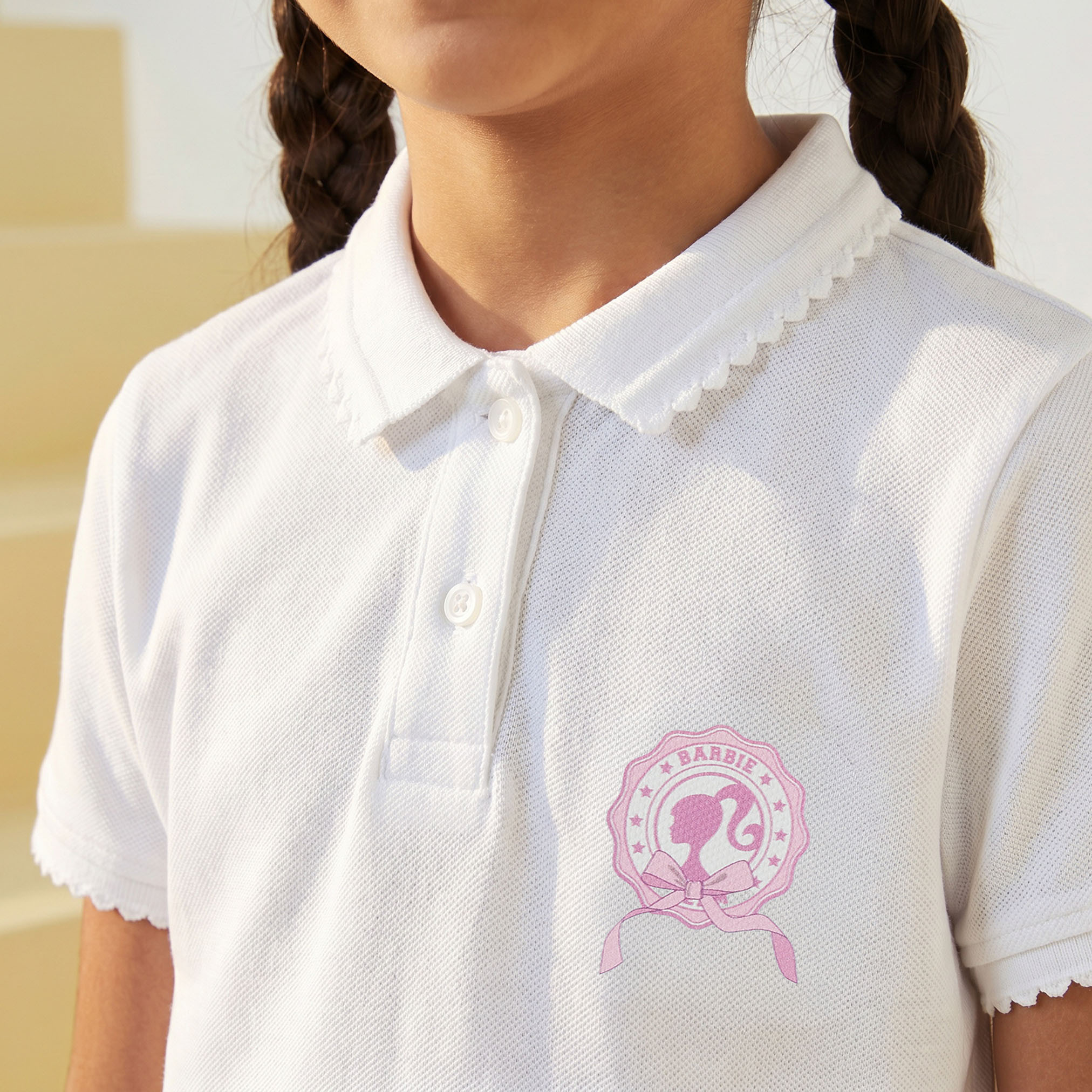 Collared Short Sleeves T-shirt with Barbie Print-girls-clothing-schoolwear-tshirts-image-6