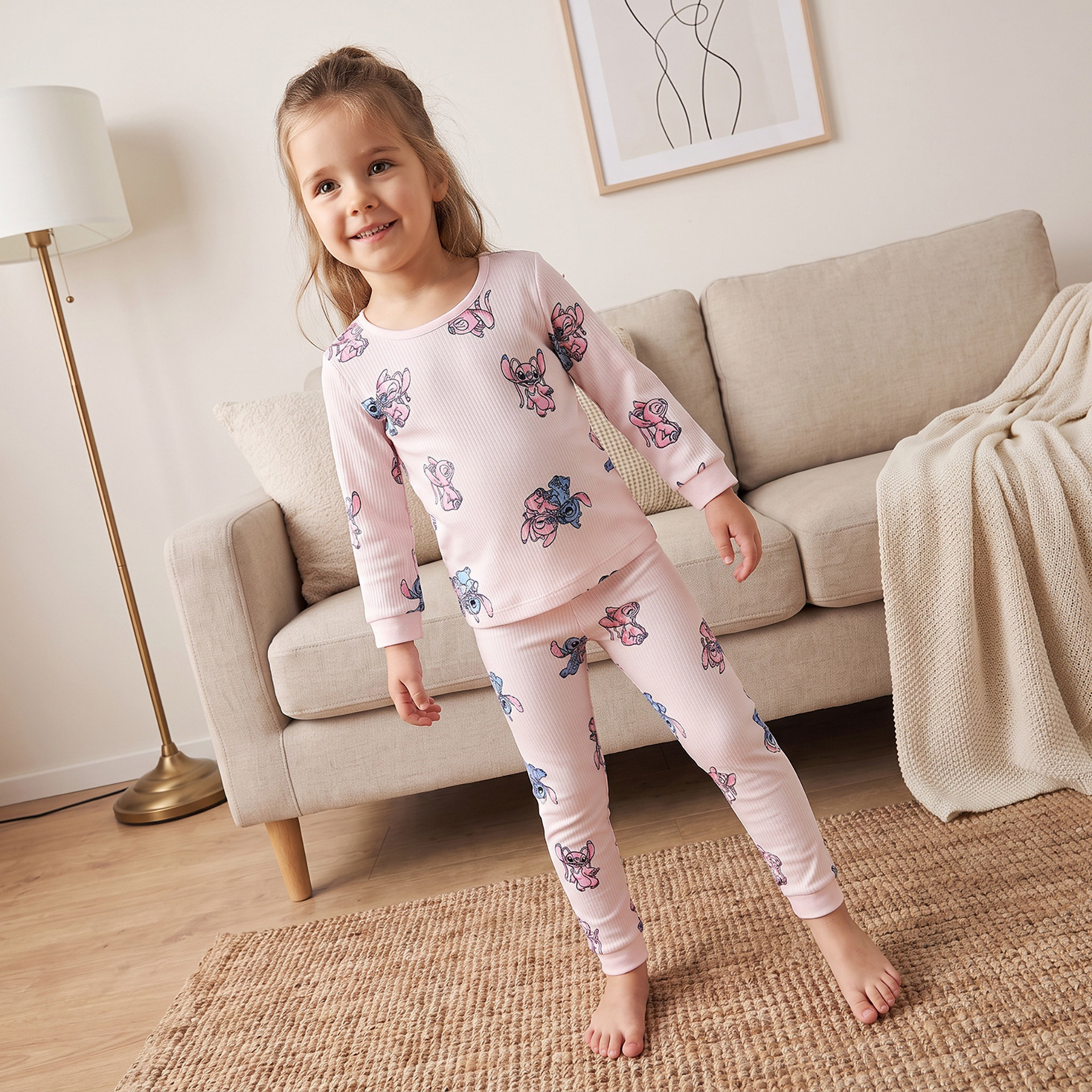 طقم حراري بياقة مستديرة وأكمام طويلة وطبعات من ديزني-girls-clothing-winterwear-thermalsets-image-1