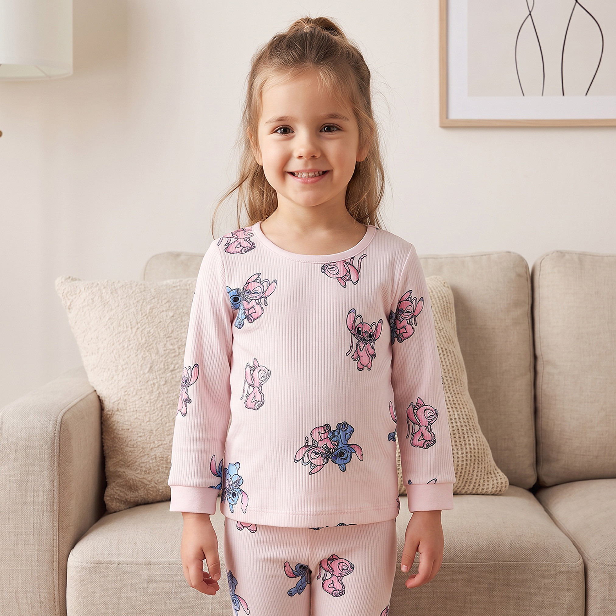 طقم حراري بياقة مستديرة وأكمام طويلة وطبعات من ديزني-girls-clothing-winterwear-thermalsets-image-2
