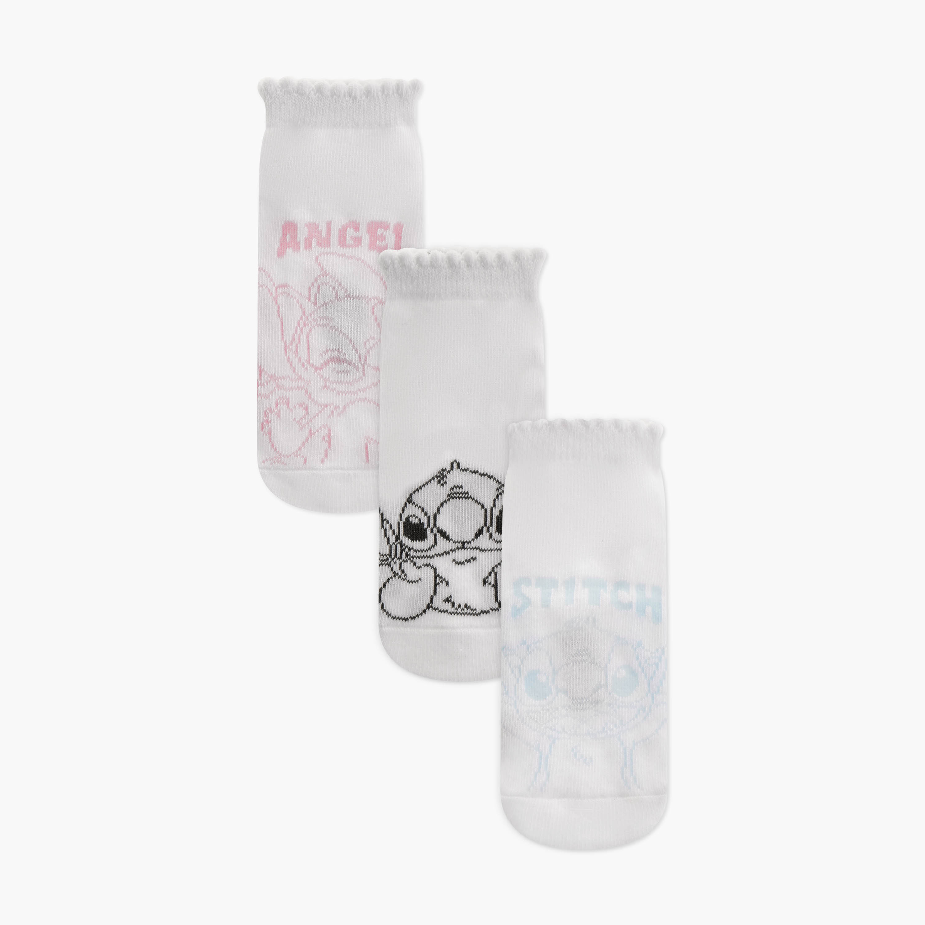 Disney Stitch and Angel Print Ankle Length Socks - Set of 3-girls-accessories-socks-image-1