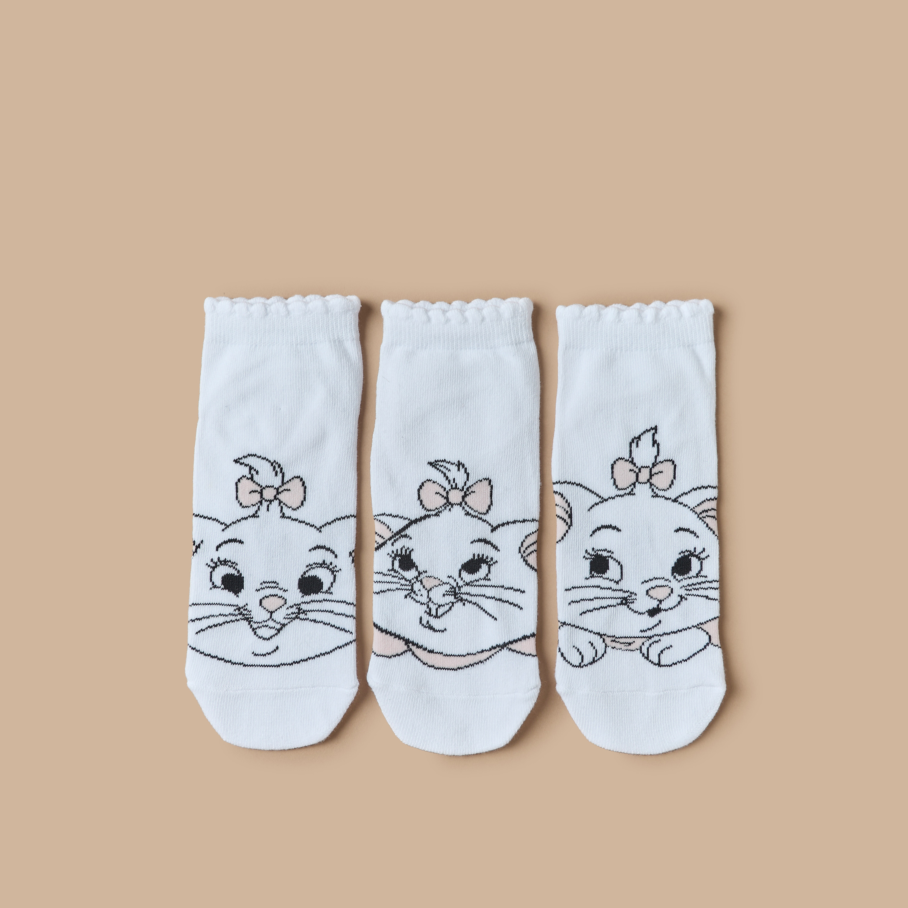 Disney Marie Print Ankle Length Socks with Scalloped Hem - Set of 3-girls-accessories-socks-image-1