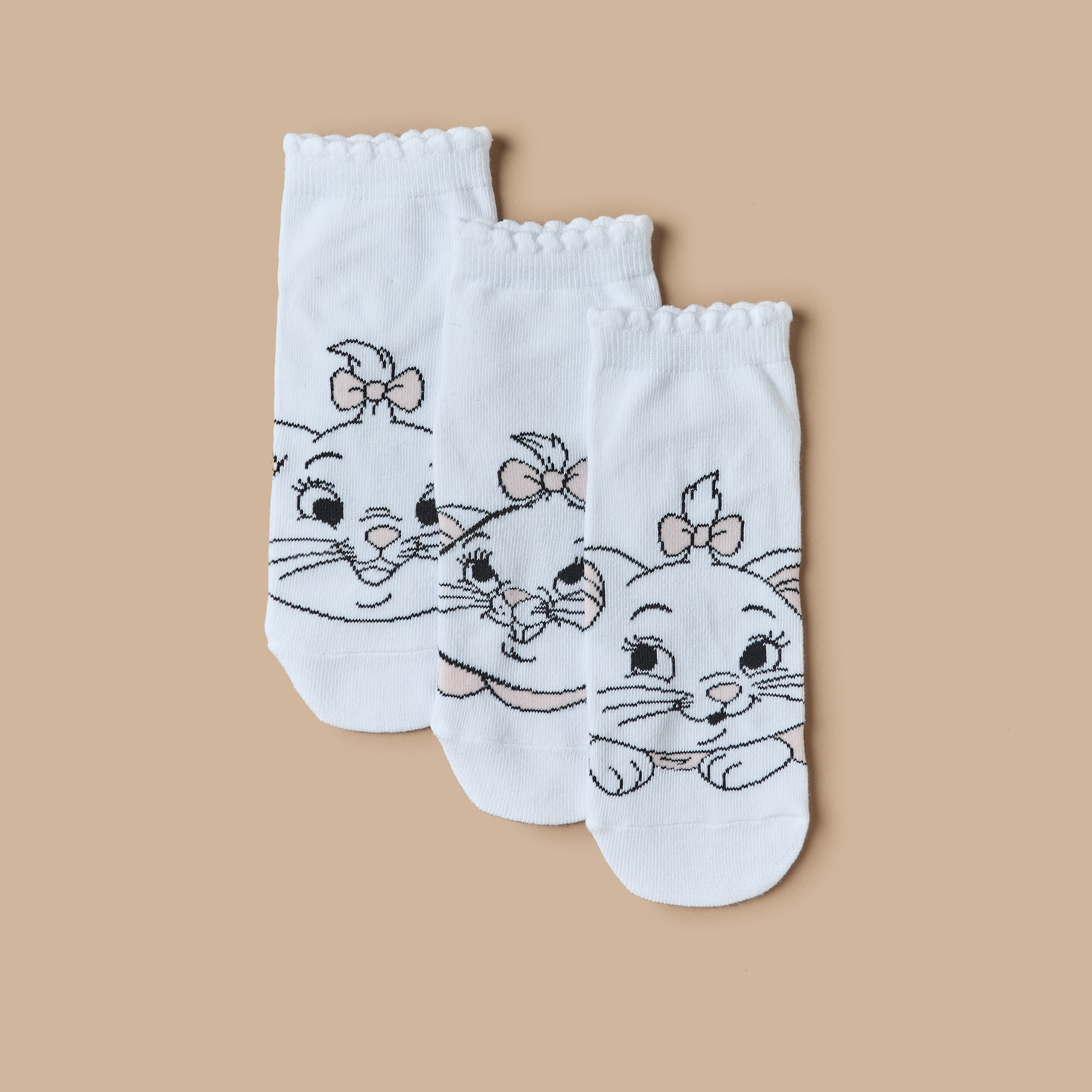 Disney Marie Print Ankle Length Socks with Scalloped Hem - Set of 3-girls-accessories-socks-image-2