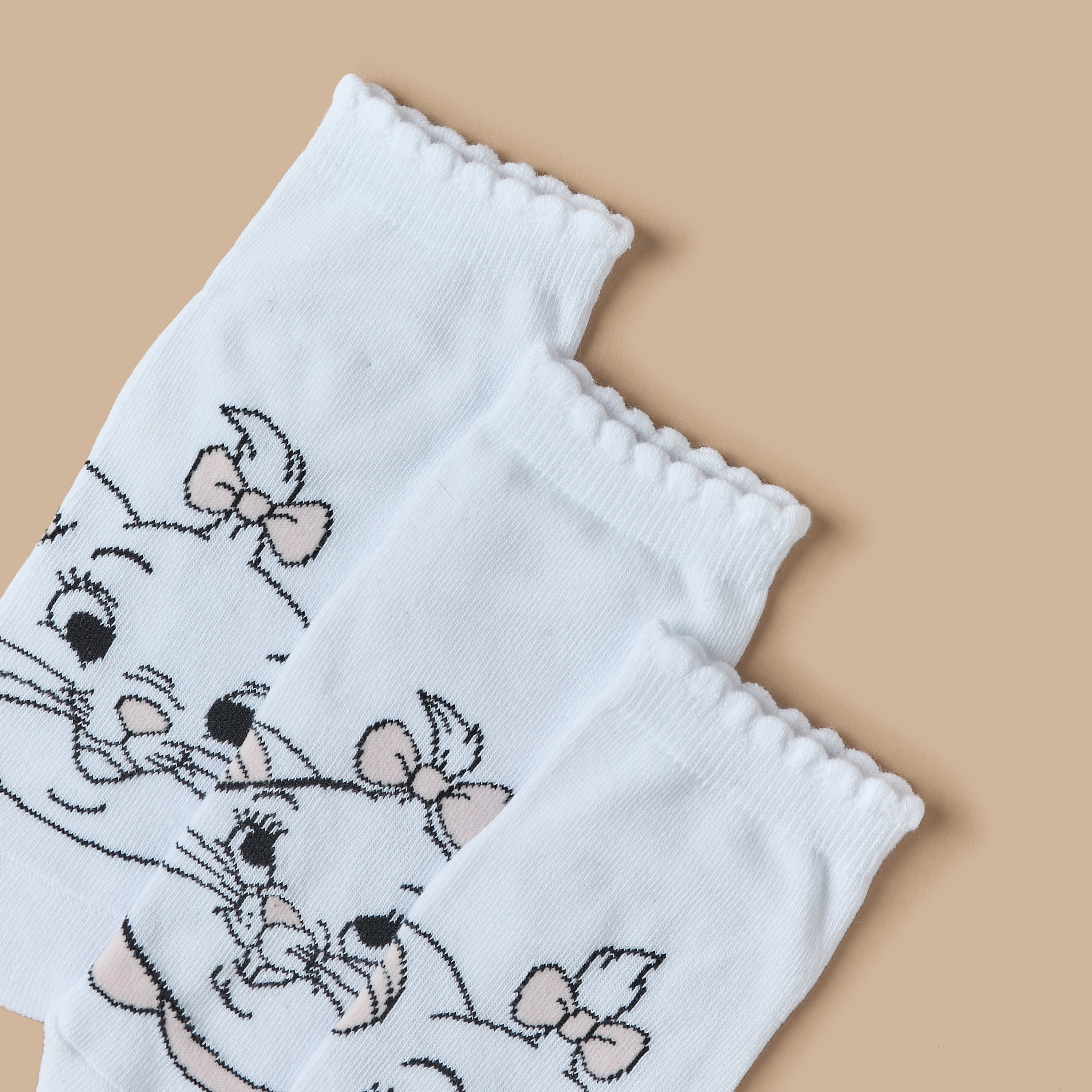 Disney Marie Print Ankle Length Socks with Scalloped Hem - Set of 3-girls-accessories-socks-image-3