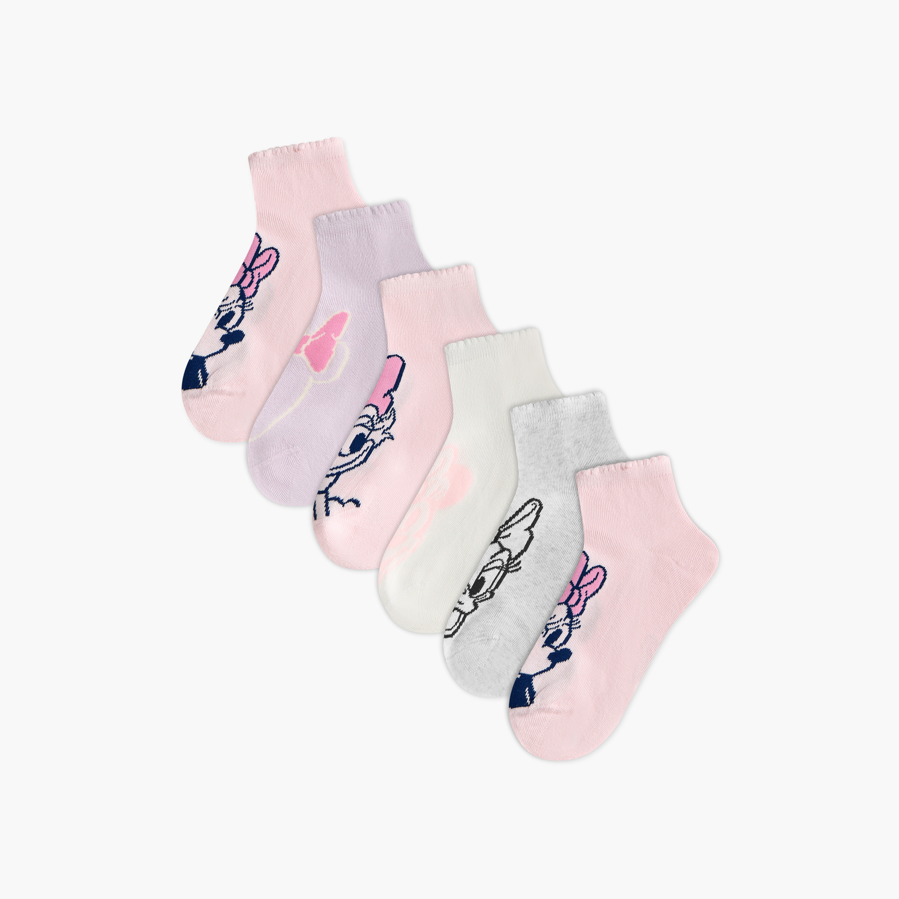 Disney Minnie Mouse and Daisy Duck Print Ankle Length Socks - Set of 6-girls-accessories-socks-image-1