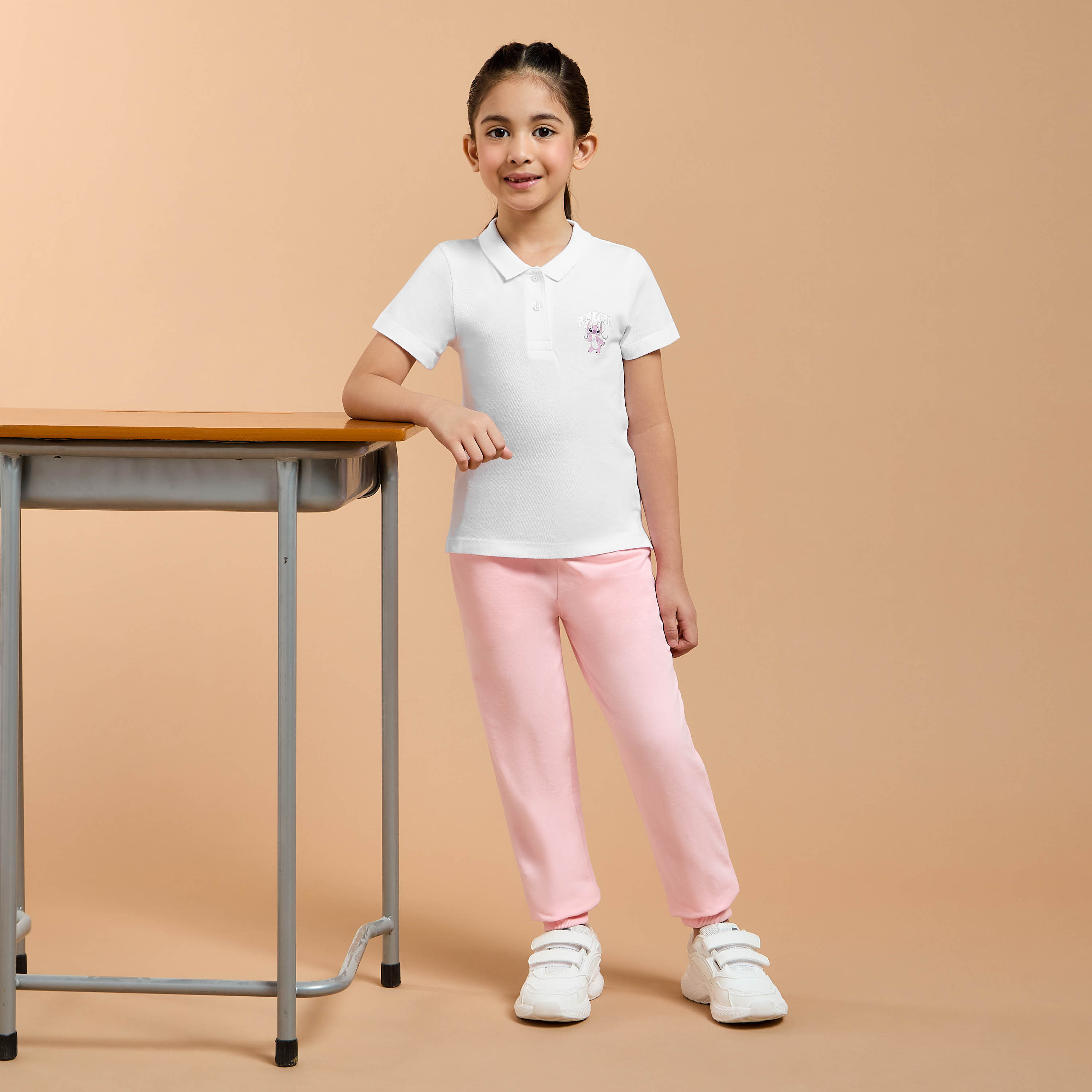 Angel Print Polo T-shirt with Short Sleeves-girls-clothing-tshirts-image-2