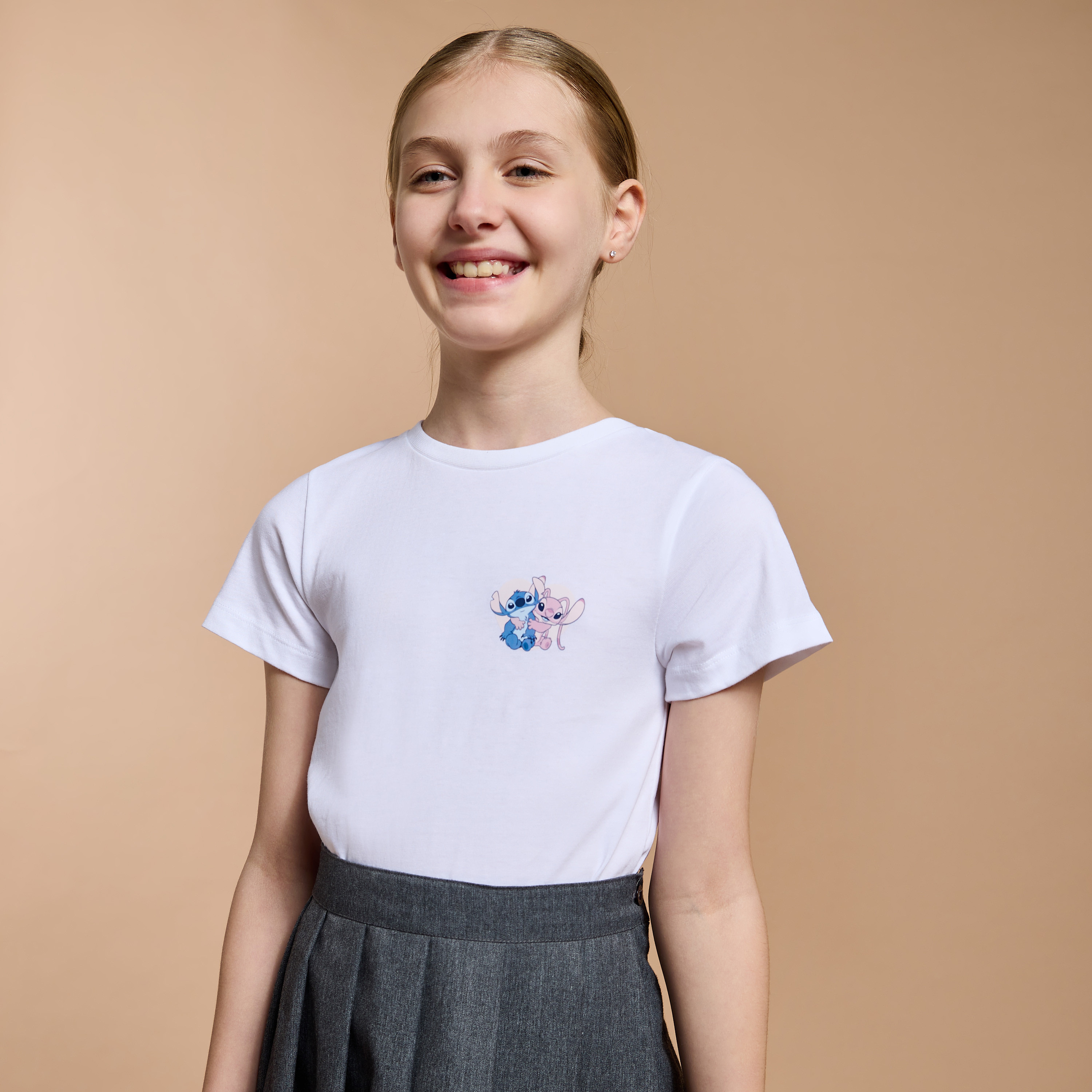 Stitch Print Crew Neck T-shirt-girls-clothing-tshirts-image-1