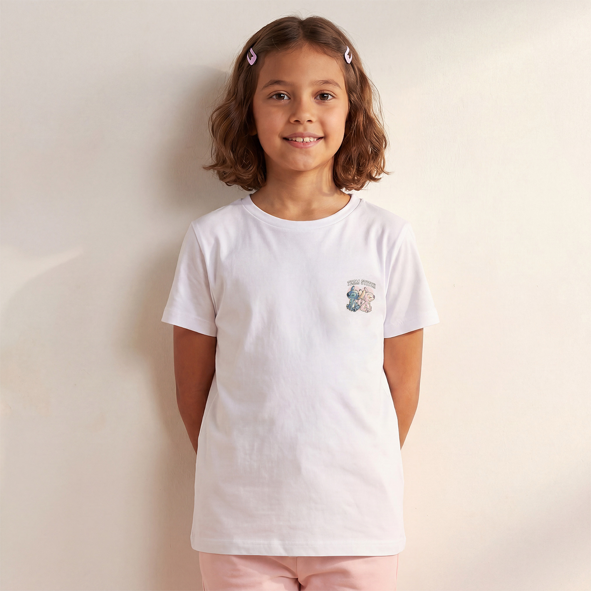 Disney Crew Neck Short Sleeves T-shirt with Stitch and Angel Print-girls-clothing-schoolwear-tshirts-image-2