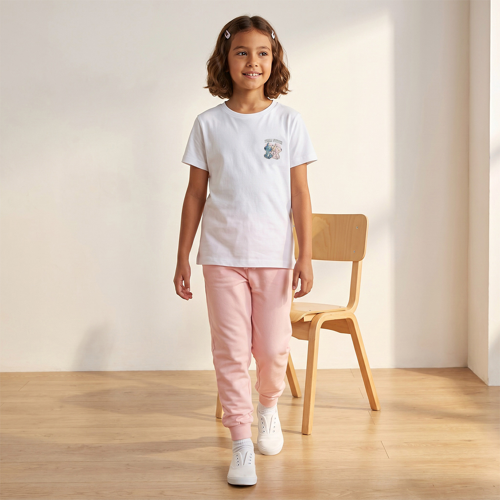 Disney Crew Neck Short Sleeves T-shirt with Stitch and Angel Print-girls-clothing-schoolwear-tshirts-image-3