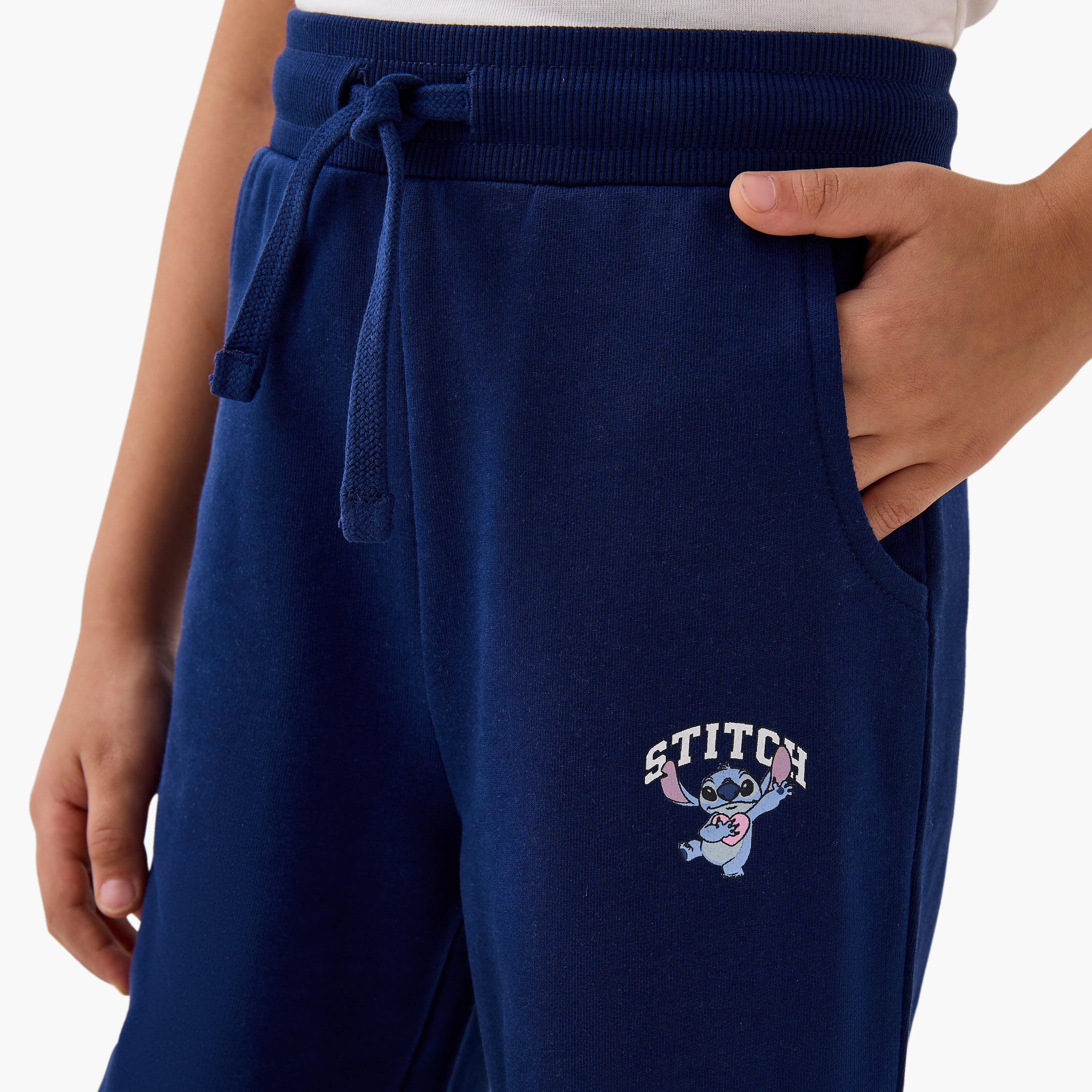 Disney Stitch Print Joggers with Drawstring Closure and Pockets-girls-clothing-schoolwear-bottoms-pants-image-4