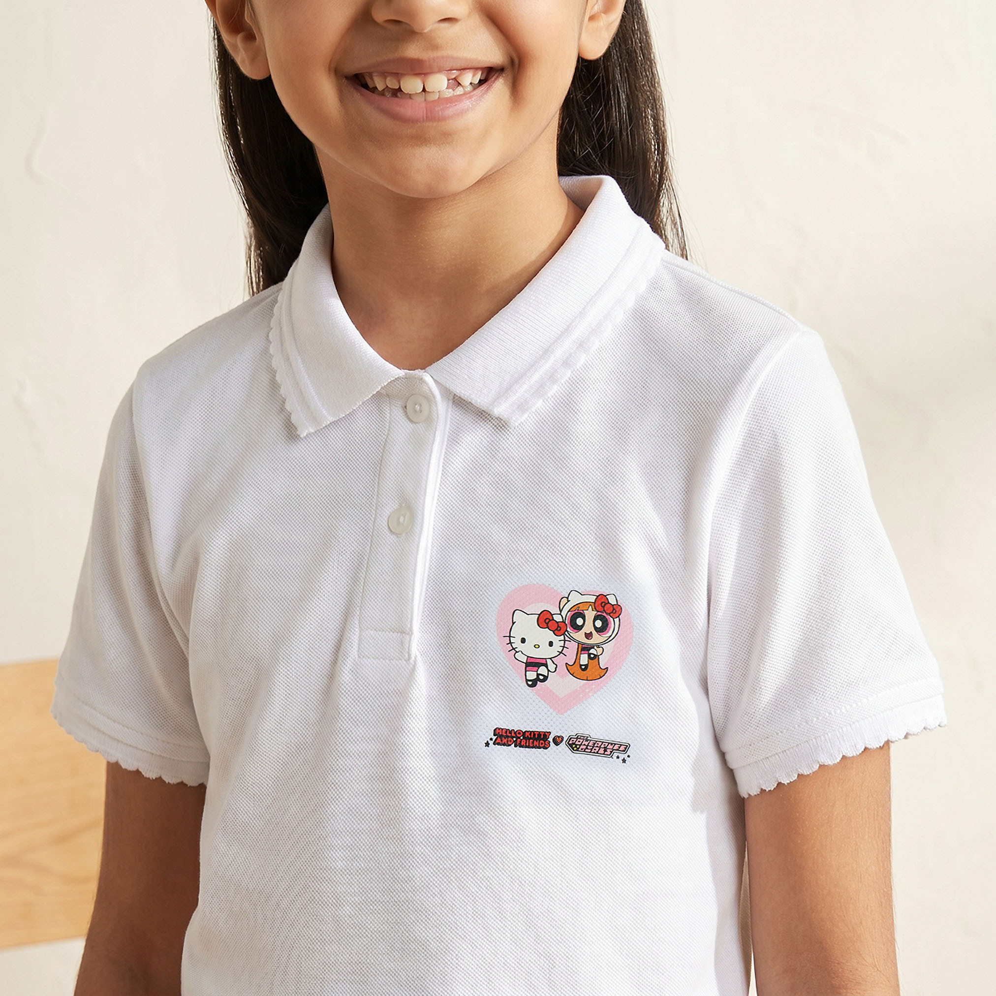 Sanrio Collared Short Sleeves T-shirt with Hello Kitty and Powerpuff Girls Print-girls-clothing-schoolwear-tshirts-image-5