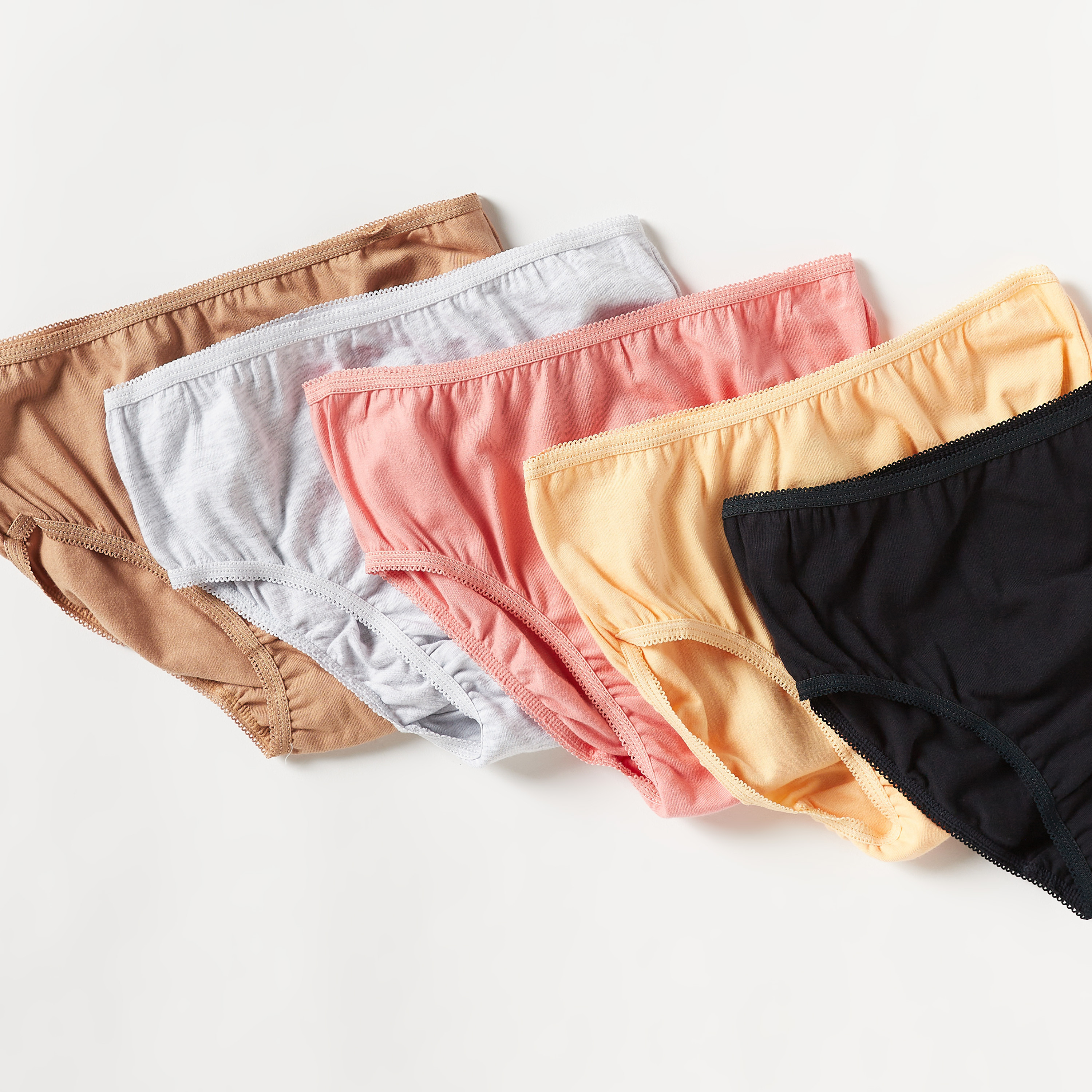 Juniors Solid Briefs with Lace Detail and Elasticated Waistband - Set of 5-girls-clothing-multipacks-image-2