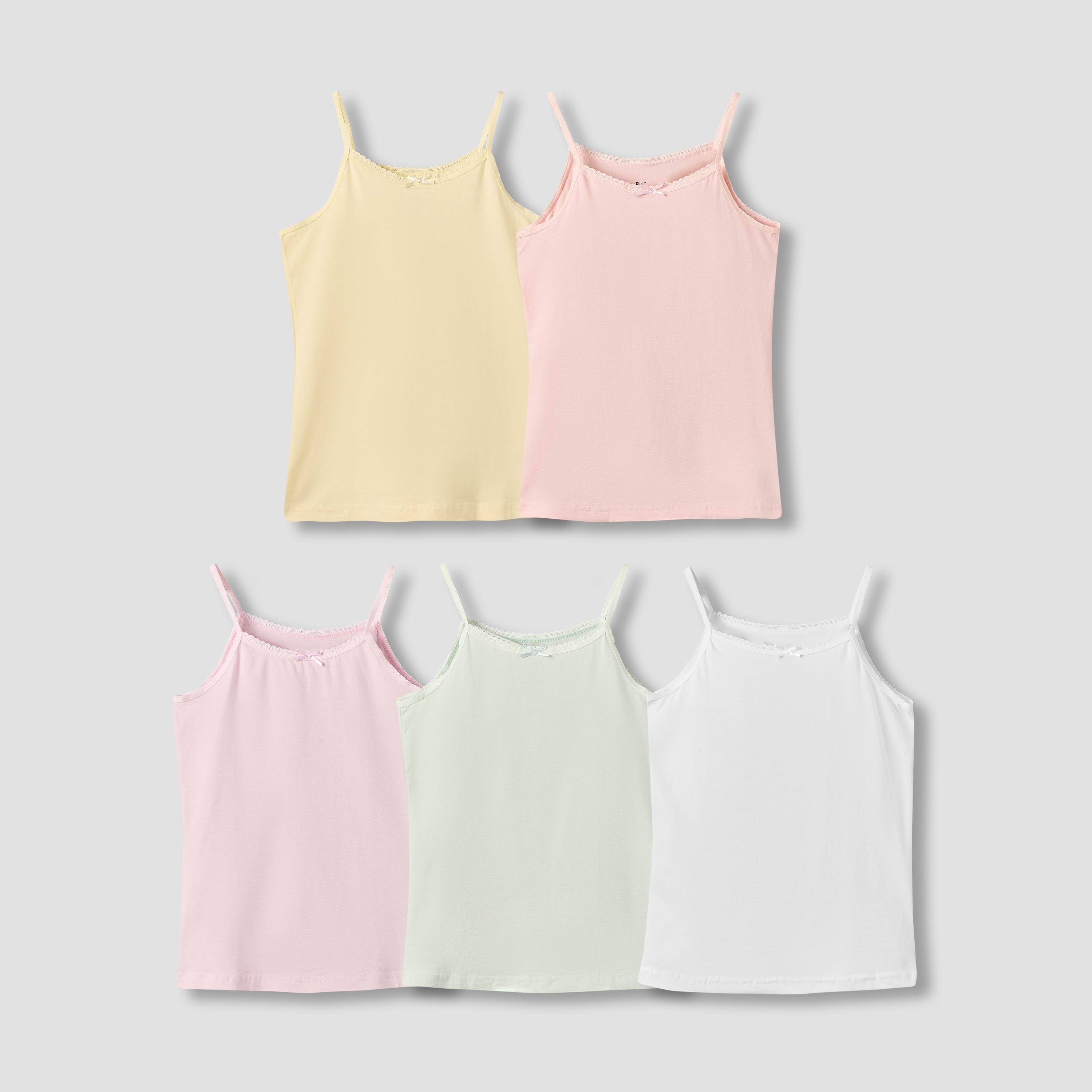 Juniors Solid Camisole with Scallop Trim and Bow Detail - Set of 5-girls-clothing-innerwear-vests-image-1
