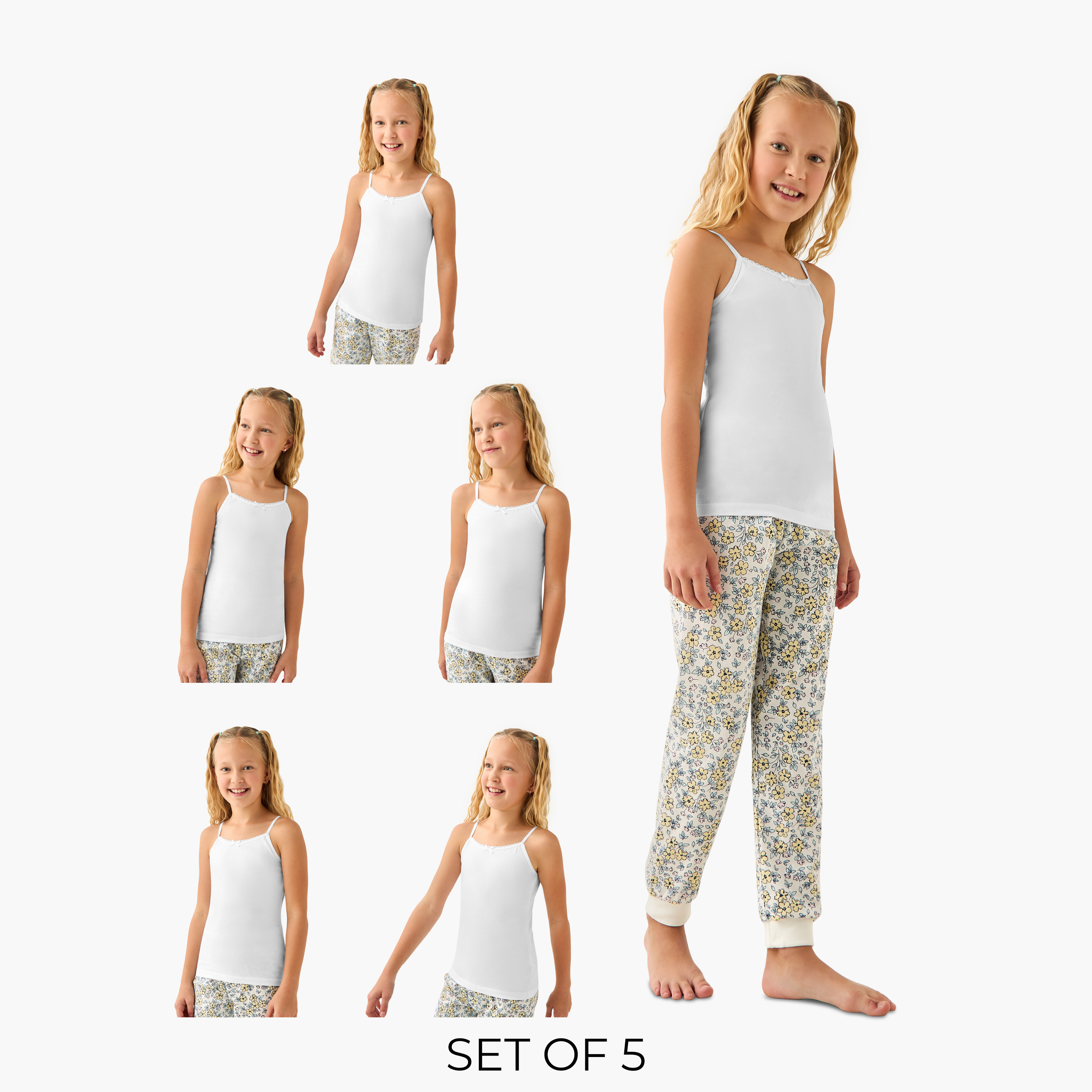 Pack of 5 Juniors Cotton Round Neck Vests with Bow and Lace Accent-girls-clothing-innerwear-vests-image-1