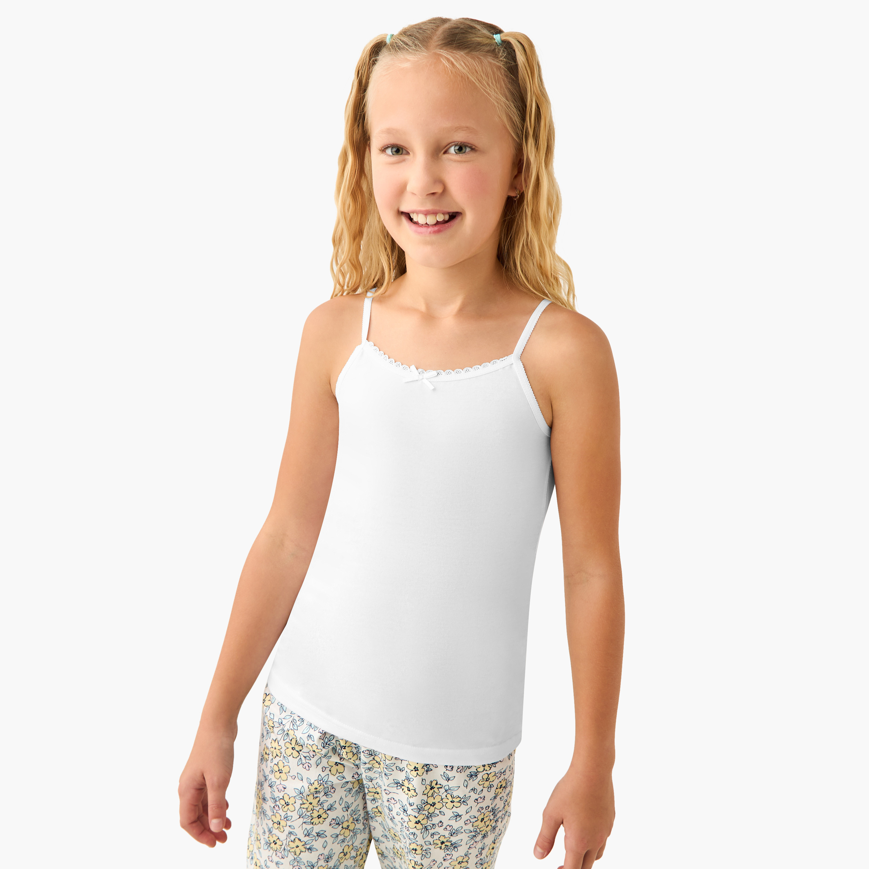 Pack of 5 Juniors Cotton Round Neck Vests with Bow and Lace Accent-girls-clothing-innerwear-vests-image-2