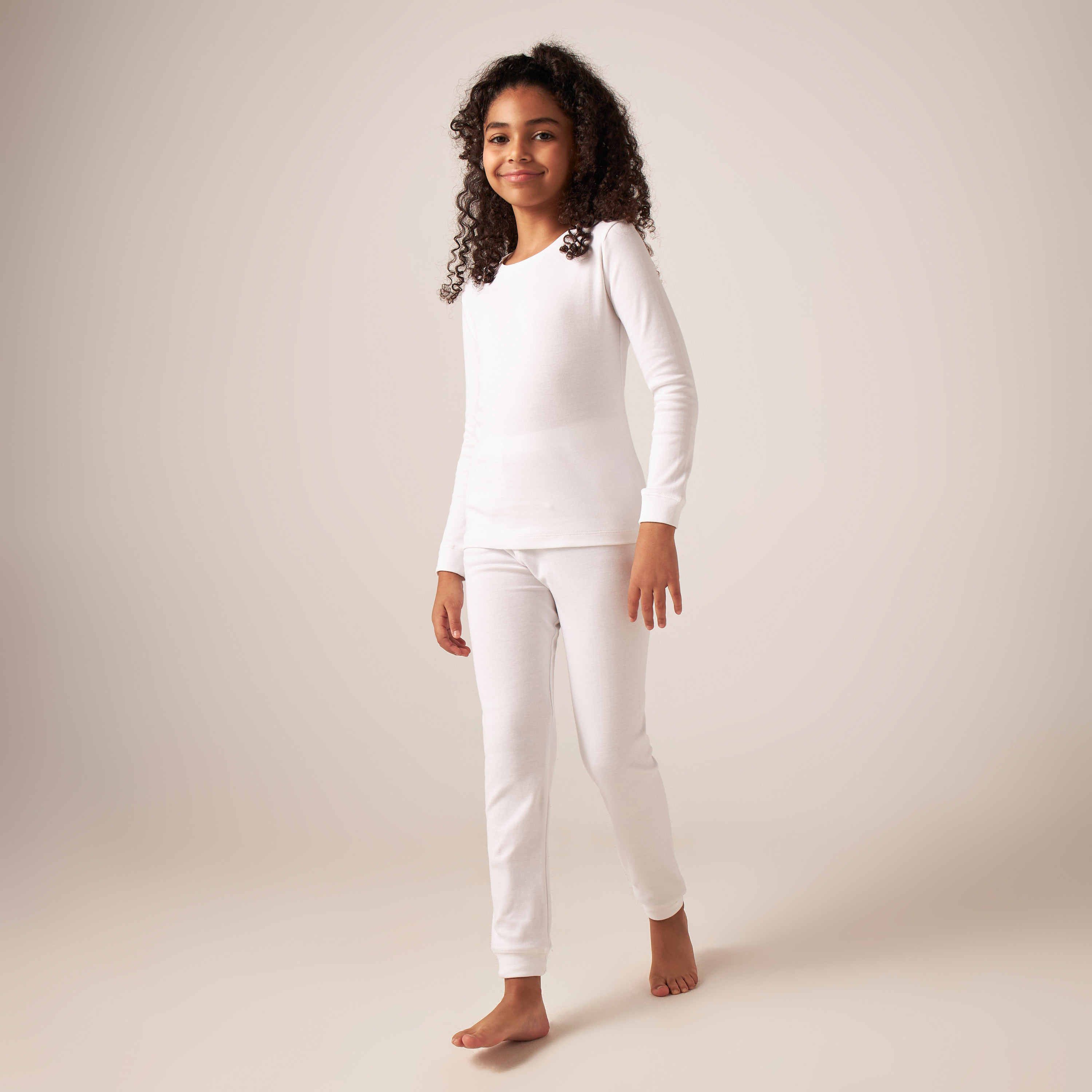 Juniors Solid Thermal T-shirt and Pyjama Set-girls-clothing-winterwear-thermalsets-image-1
