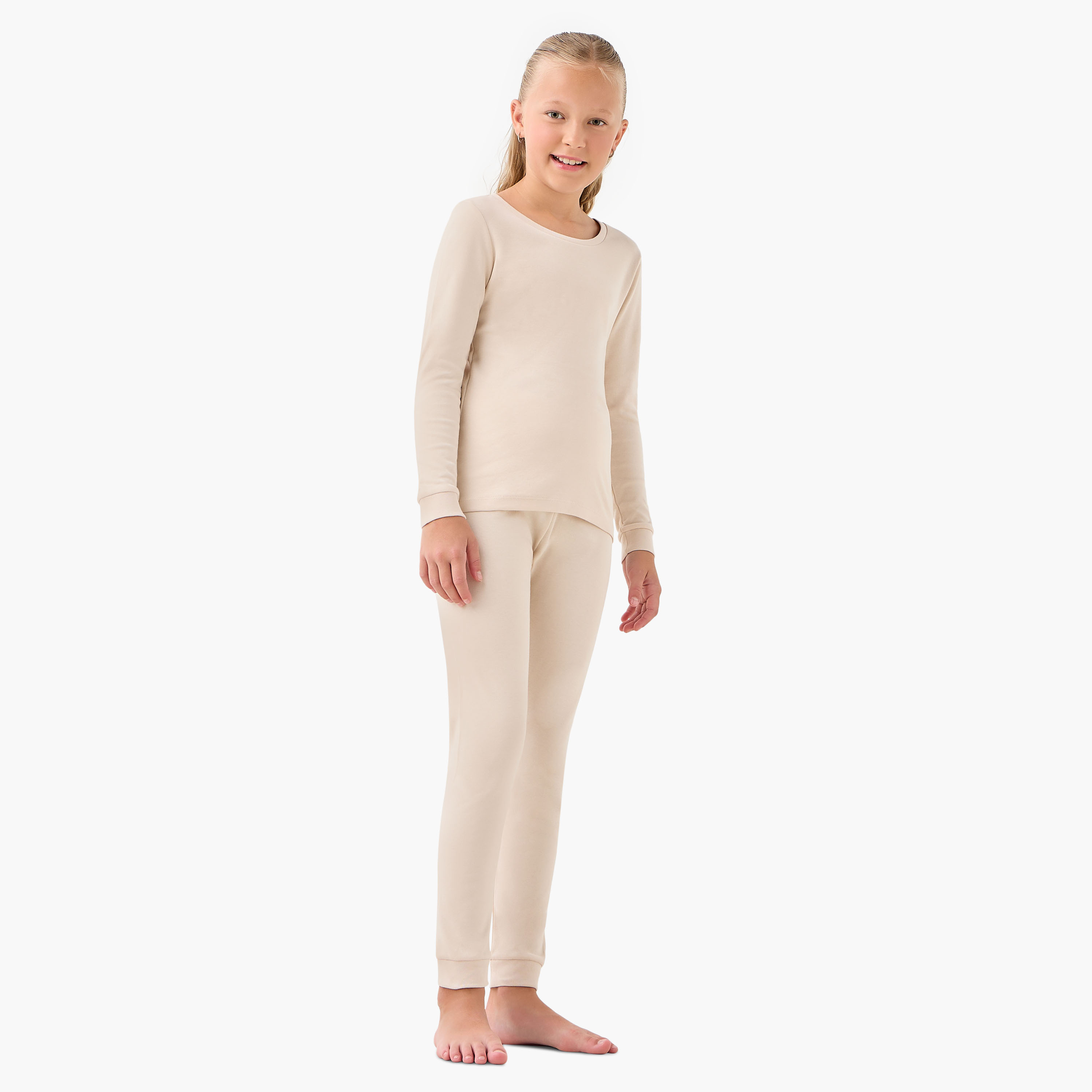 Juniors Solid Thermal T-shirt and Pyjama Set-girls-clothing-winterwear-thermalsets-image-1