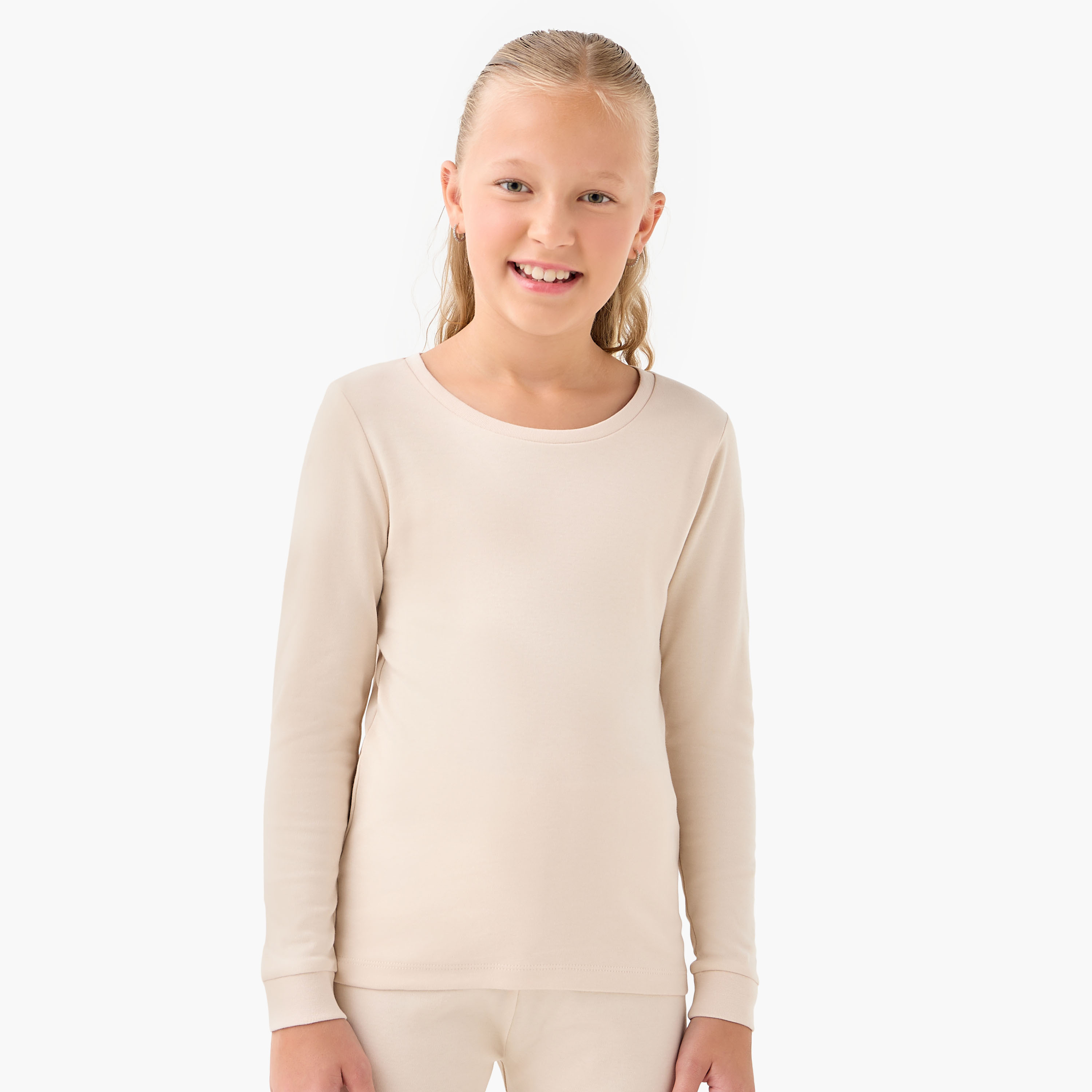Juniors Solid Thermal T-shirt and Pyjama Set-girls-clothing-winterwear-thermalsets-image-2