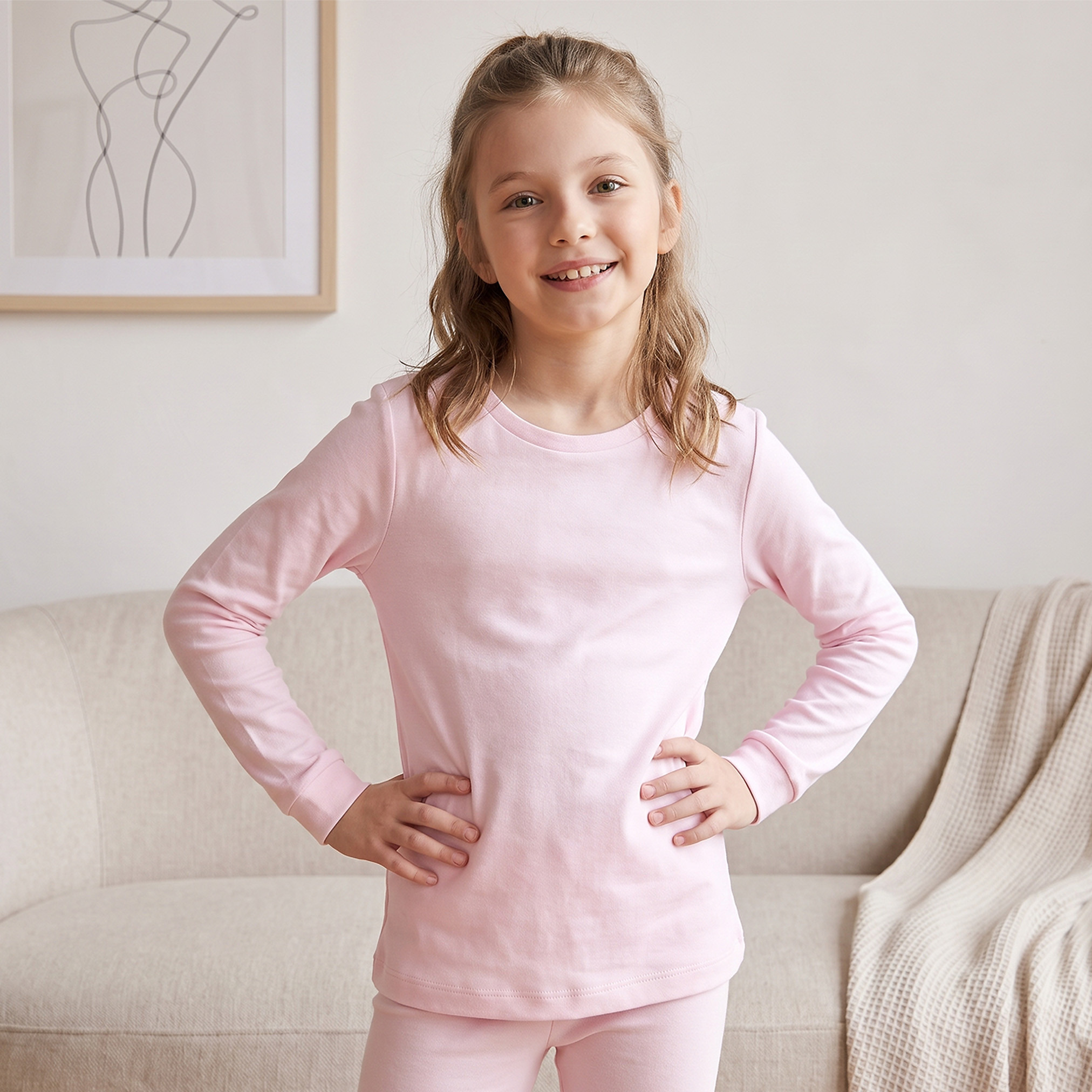 Juniors Solid Thermal T-shirt and Pyjama Set-girls-clothing-winterwear-thermalsets-image-2