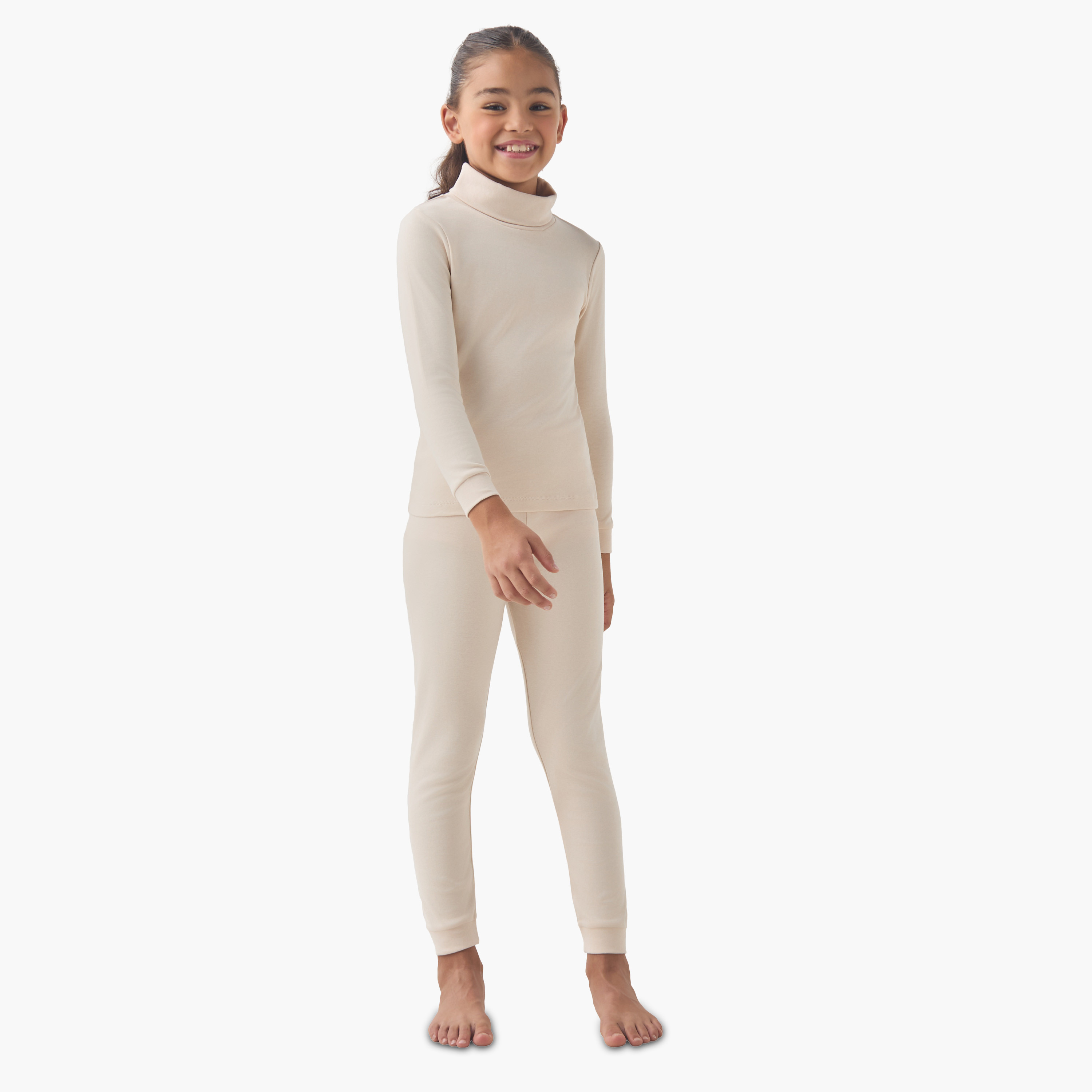 طقم بنطلون ليقنز وبلوزة سادة حرارية عالي الرقبة من جونيورز-girls-clothing-winterwear-thermalsets-image-1