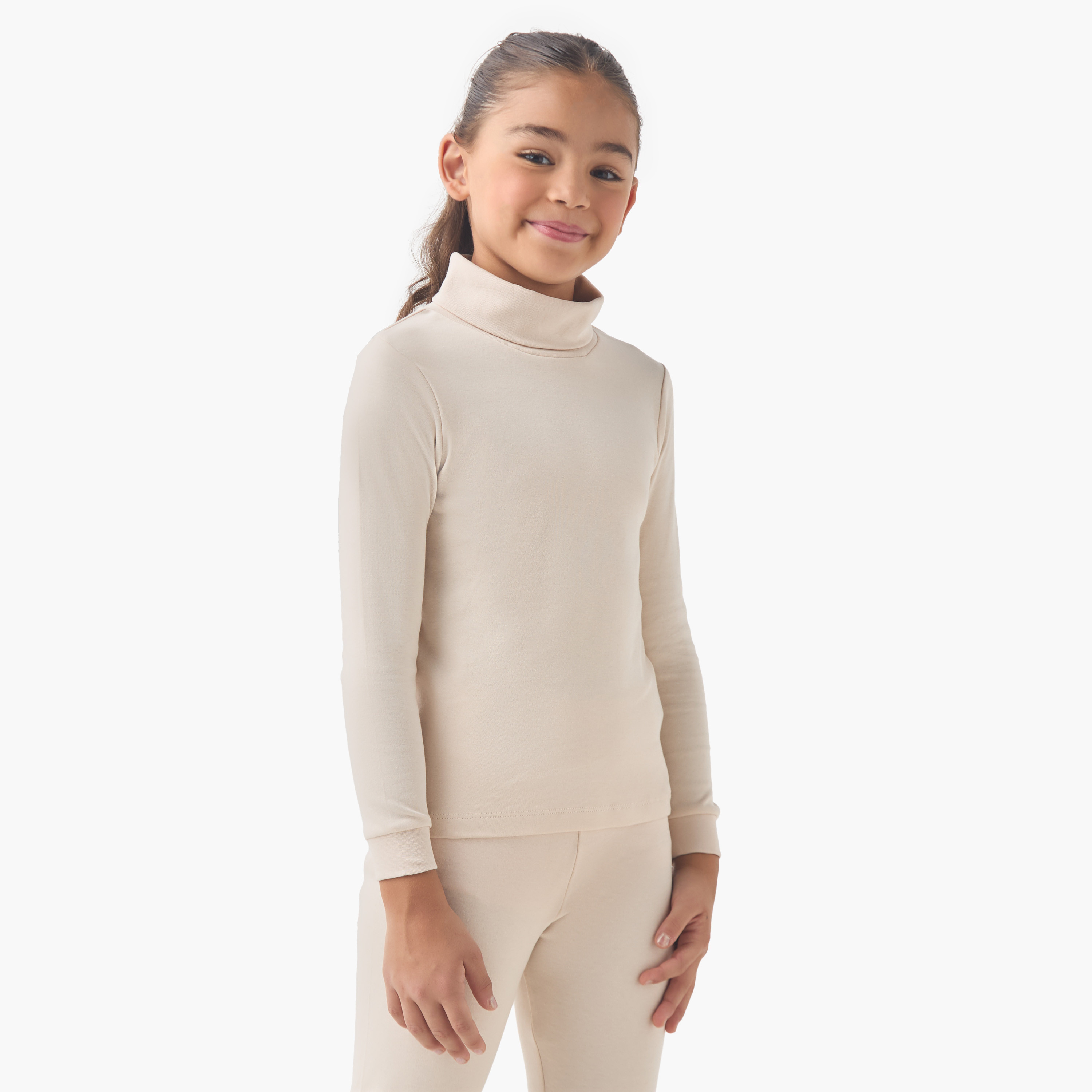 طقم بنطلون ليقنز وبلوزة سادة حرارية عالي الرقبة من جونيورز-girls-clothing-winterwear-thermalsets-image-2