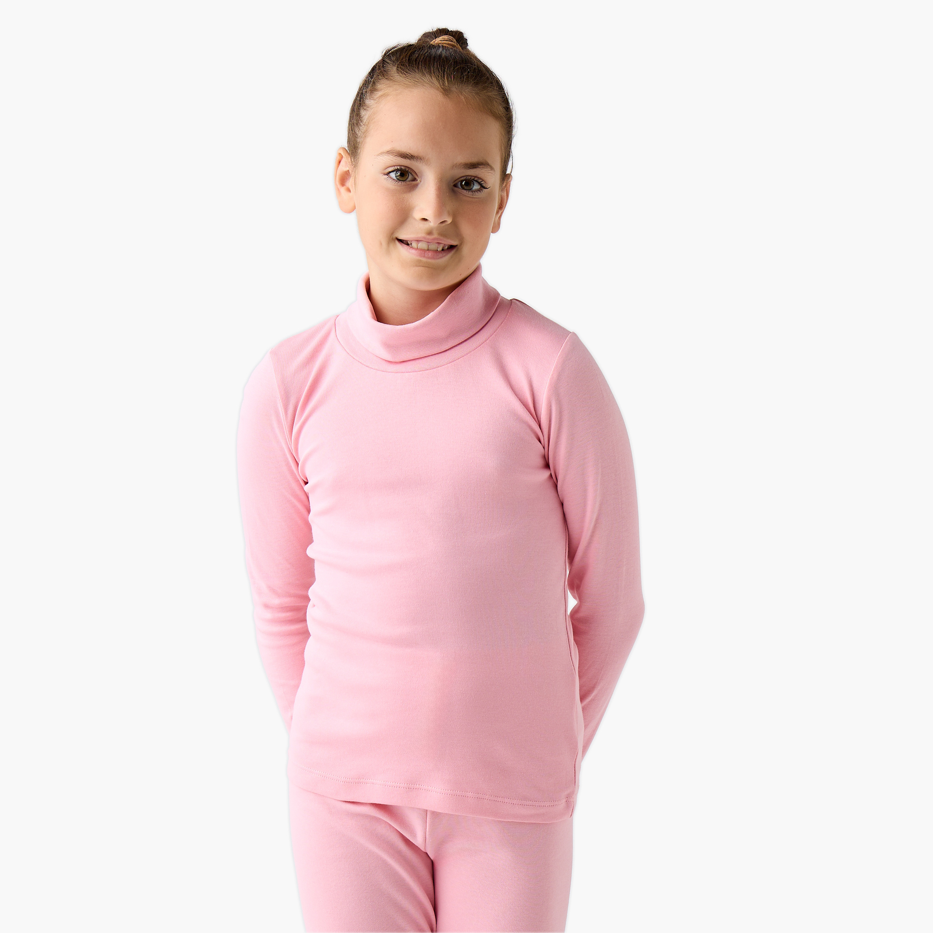 Juniors Solid High Neck Thermal Top and Leggings Set-girls-clothing-winterwear-thermalsets-image-2