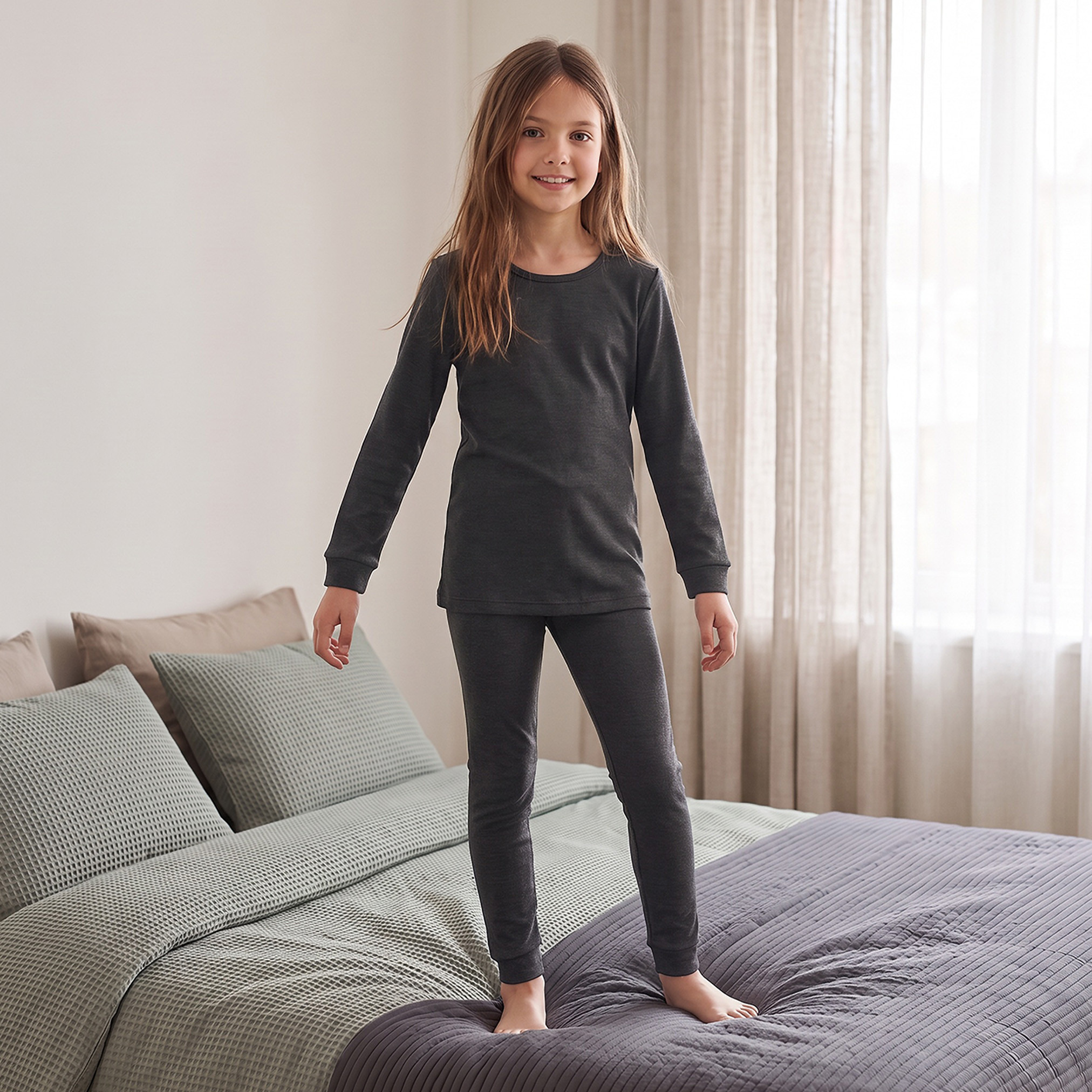 طقم ملابس حرارية بياقة ضيقة وأكمام طويلة بخصر مطاطي من جونيورز-girls-clothing-winterwear-thermalsets-image-1