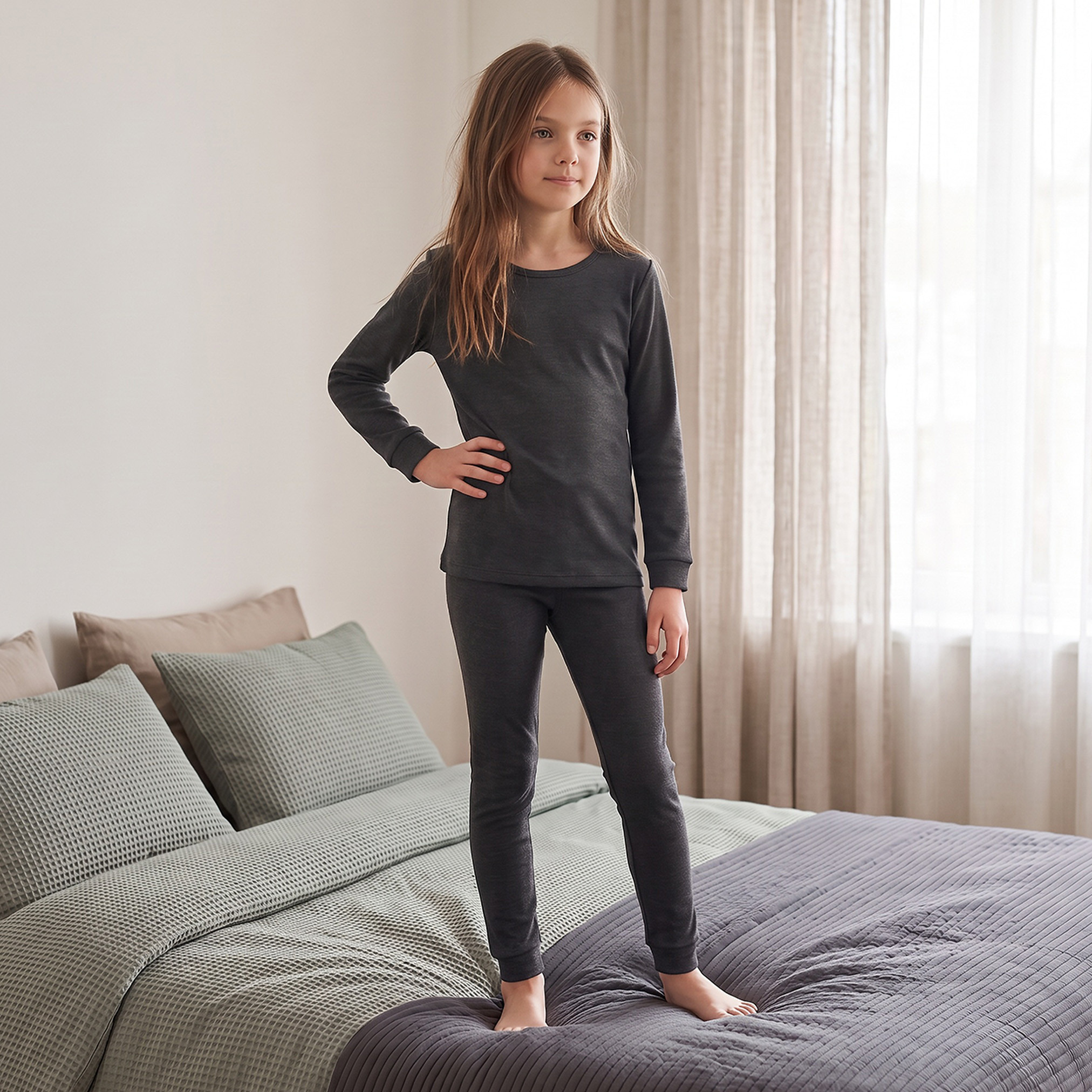 طقم ملابس حرارية بياقة ضيقة وأكمام طويلة بخصر مطاطي من جونيورز-girls-clothing-winterwear-thermalsets-image-8