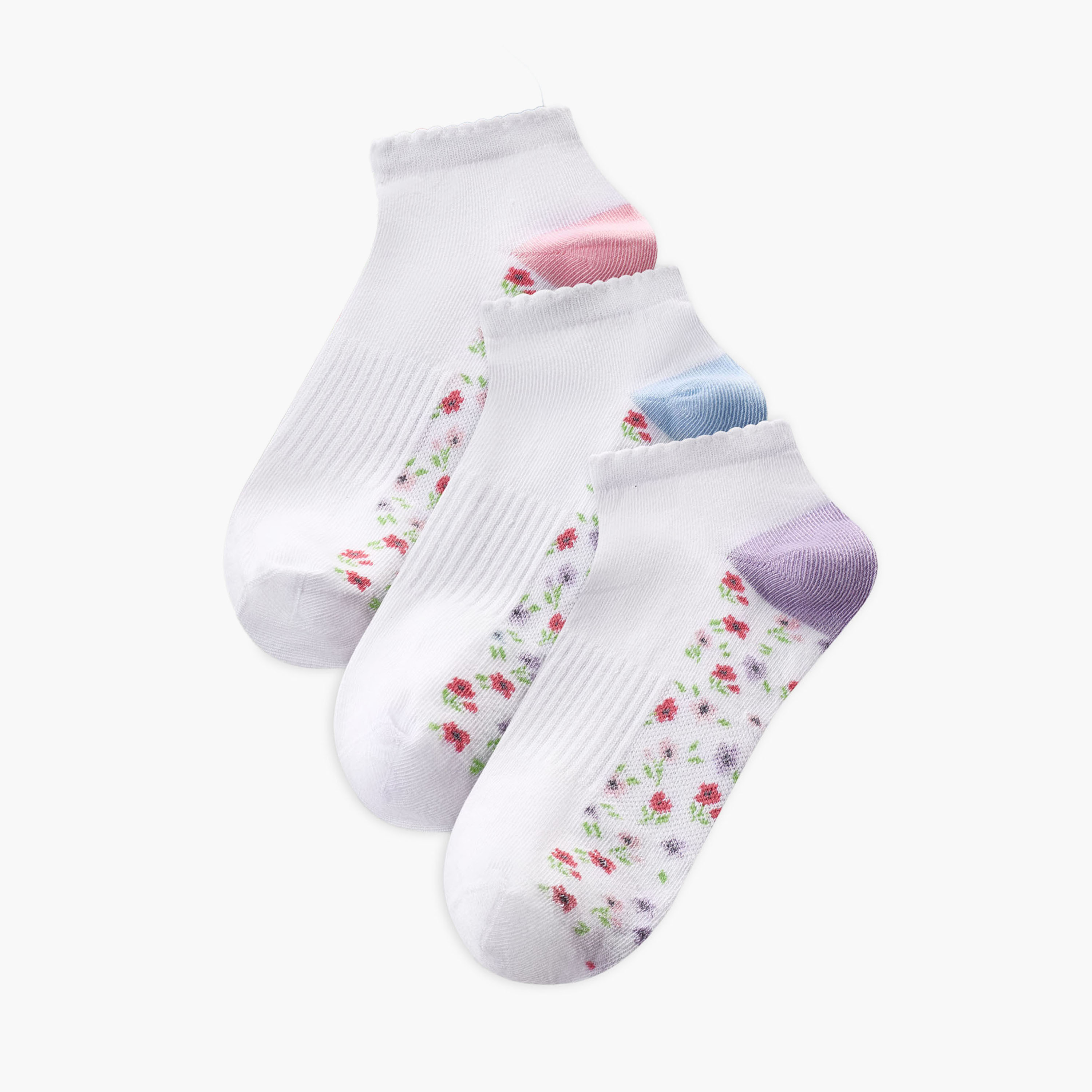 Pack of 3 Juniors Girls Socks with Floral Print-girls-accessories-socks-image-1