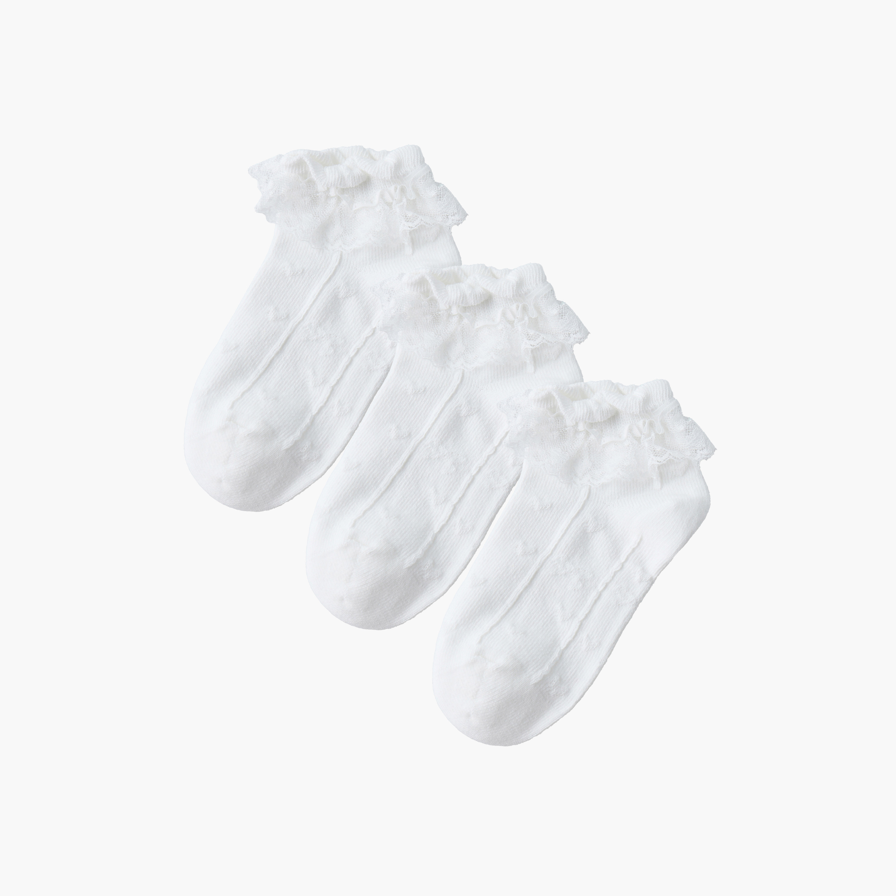 Pack of 3 Juniors Girls Socks with Lace Trim-girls-accessories-socks-image-1