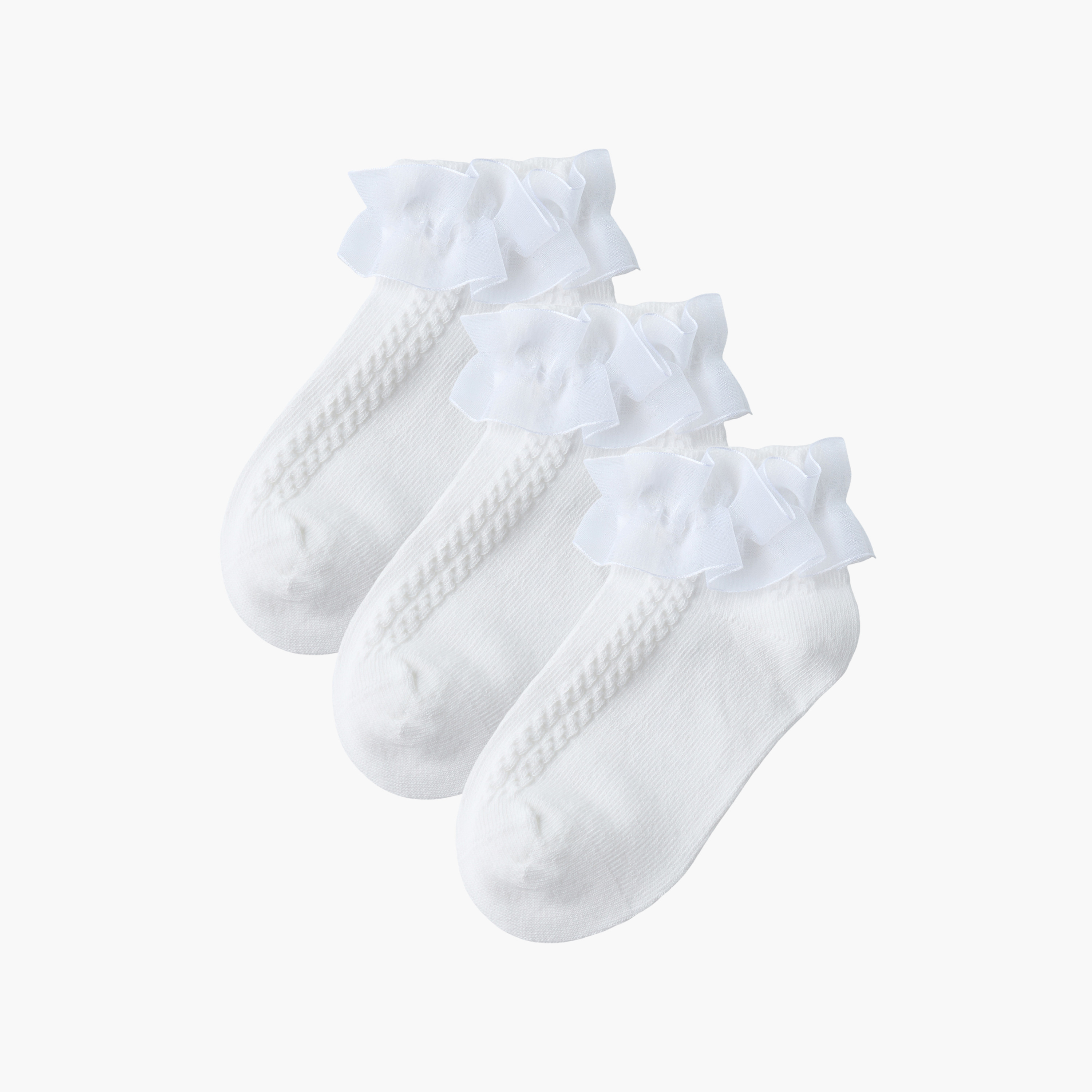 Pack of 3 Juniors Girls Socks with Ruffle Trim-girls-accessories-socks-image-1