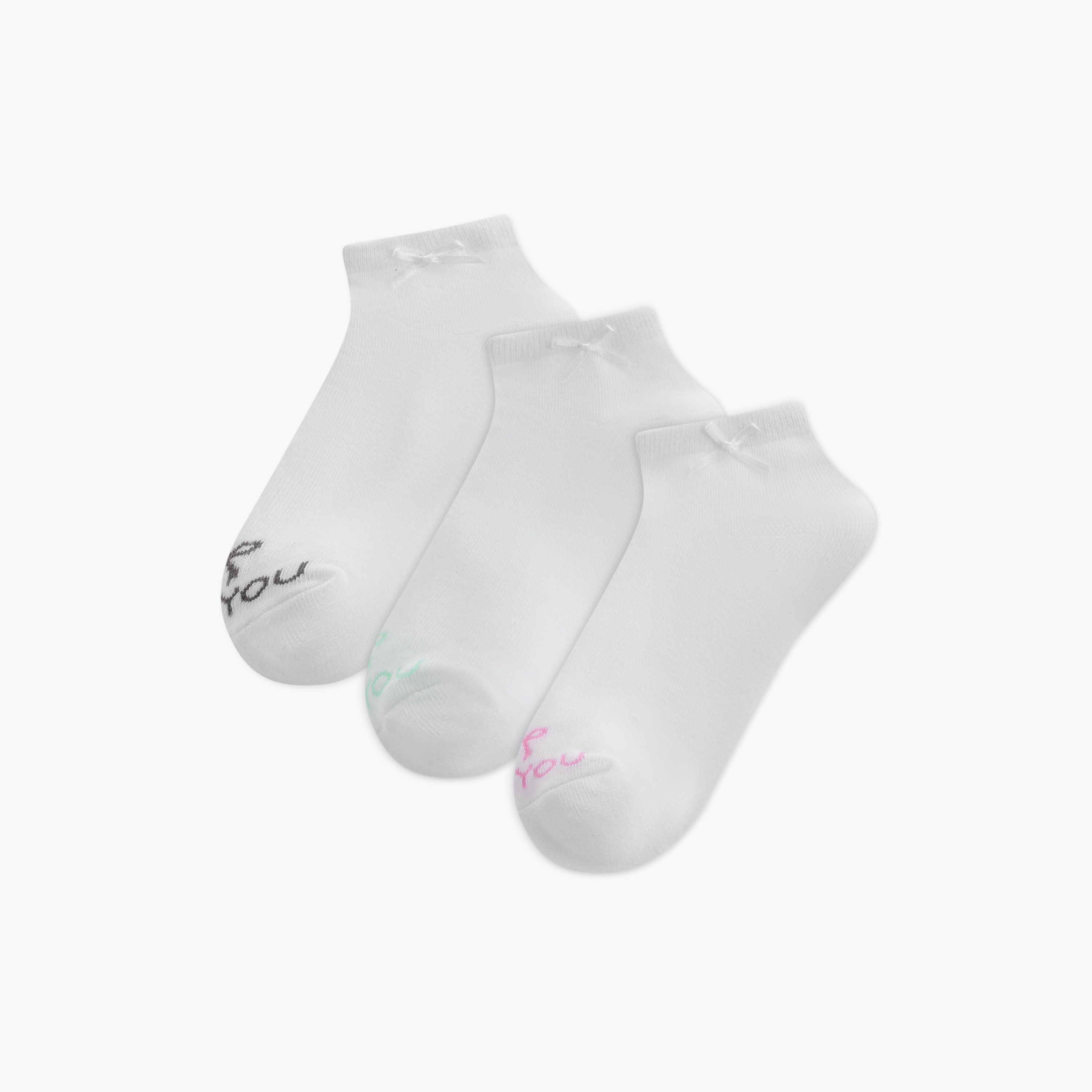 طقم جوارب 3 أزواج بطول الكاحل وطبعات فيونكة من جونيورز-girls-accessories-socks-image-1