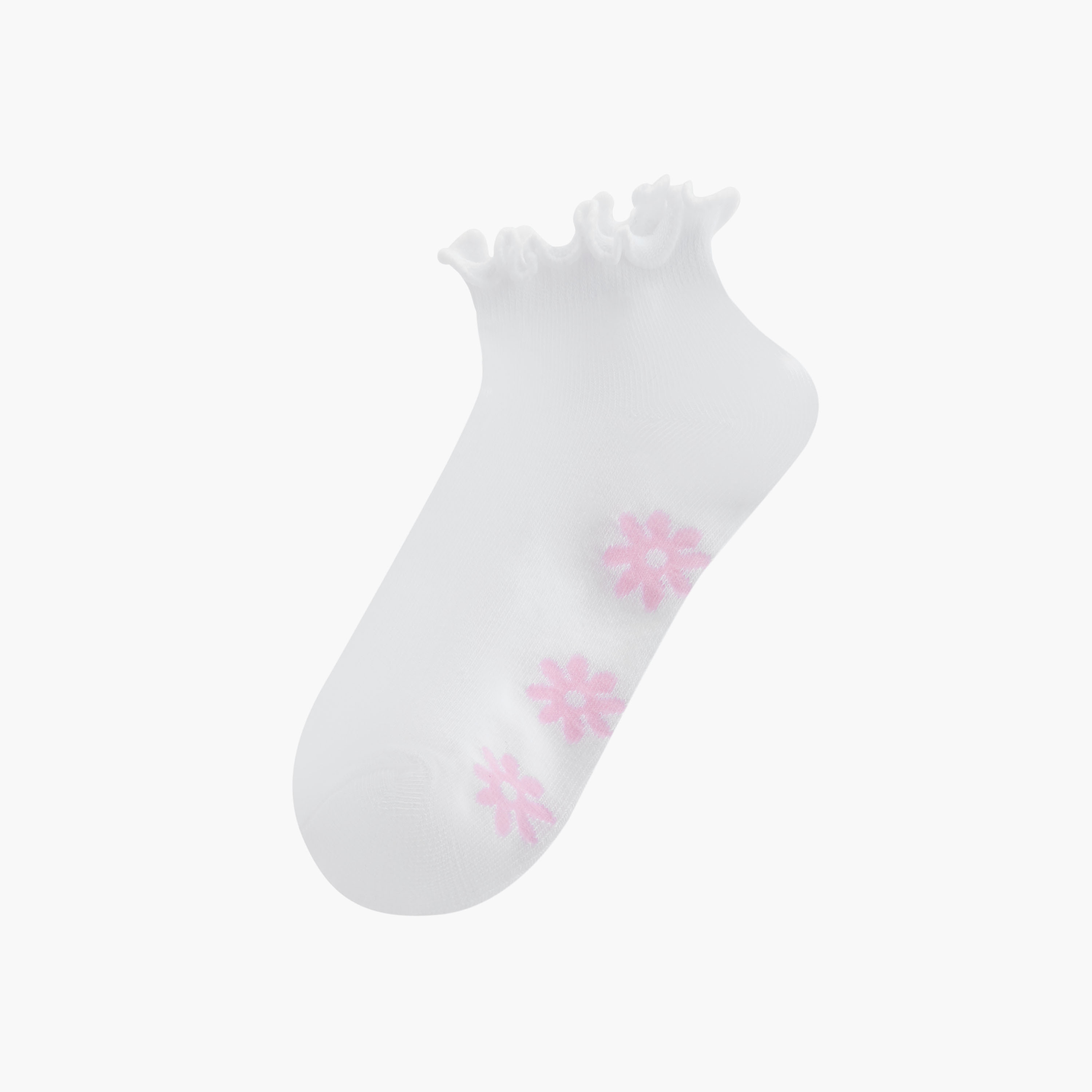 Juniors Floral Print Ankle Length Socks with Lettuce Hem - Set of 3-girls-accessories-socks-image-2