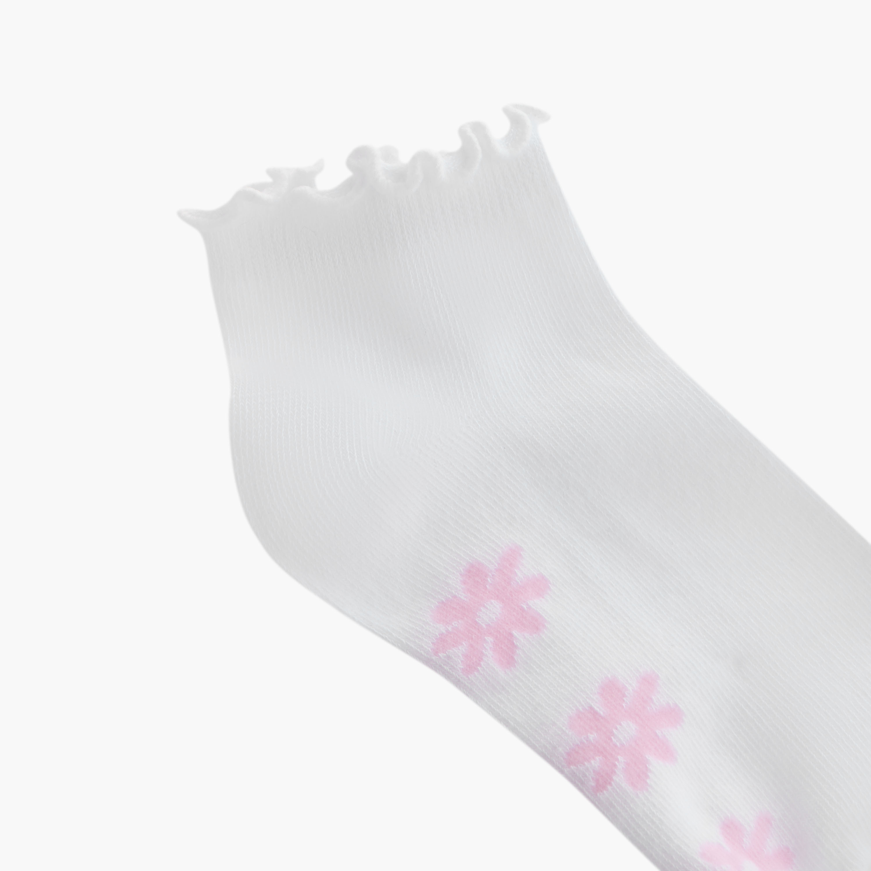 Juniors Floral Print Ankle Length Socks with Lettuce Hem - Set of 3-girls-accessories-socks-image-3