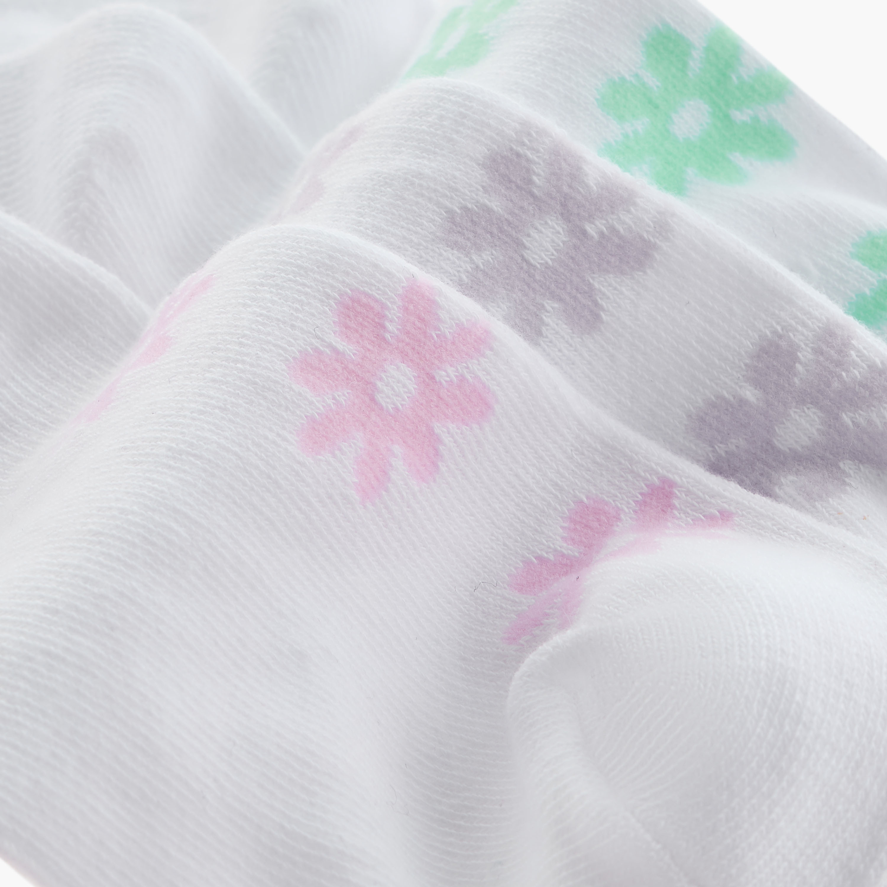 Juniors Floral Print Ankle Length Socks with Lettuce Hem - Set of 3-girls-accessories-socks-image-4