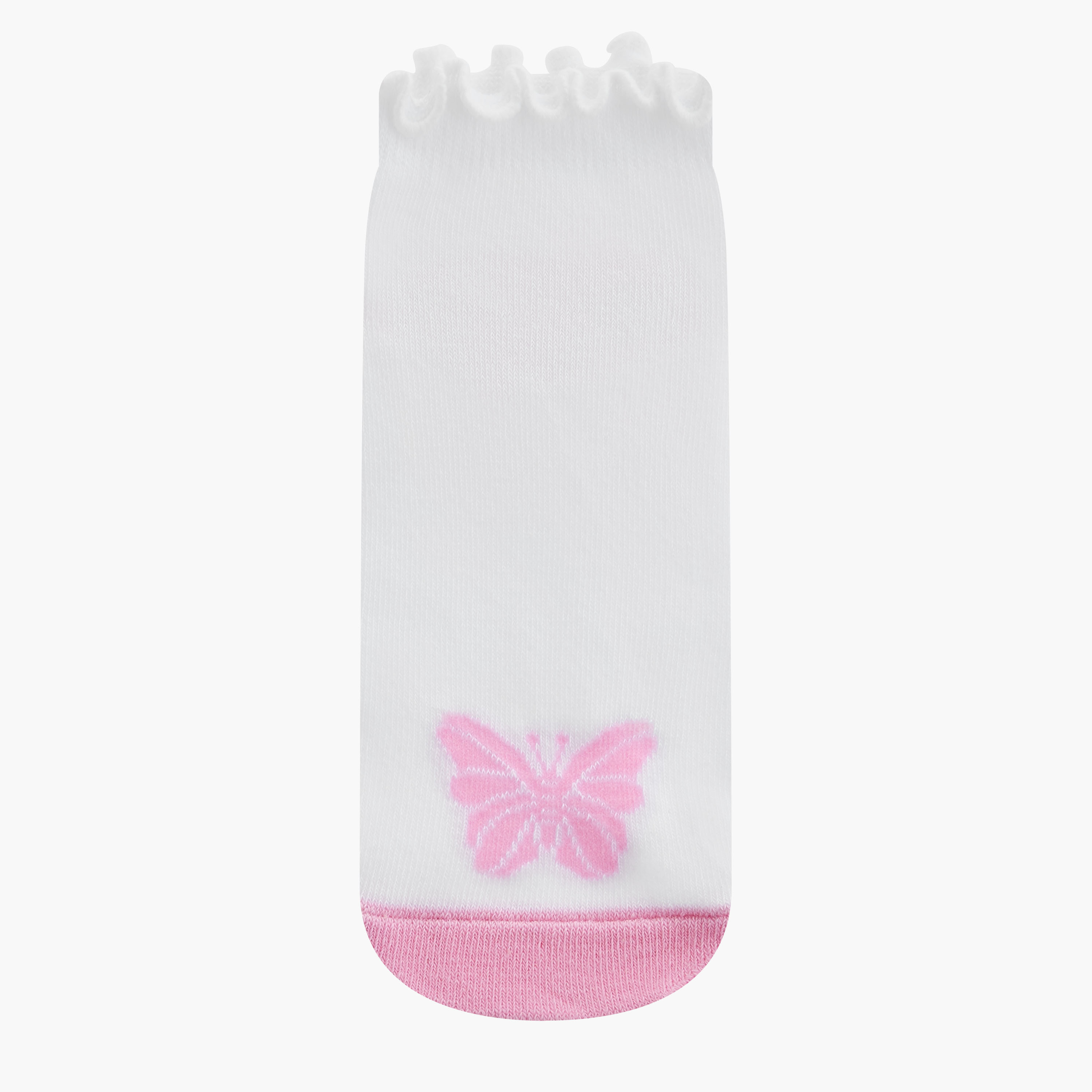 Juniors Butterfly Print Ankle Length Socks with Lettuce Hem - Set of 3-girls-accessories-socks-image-2