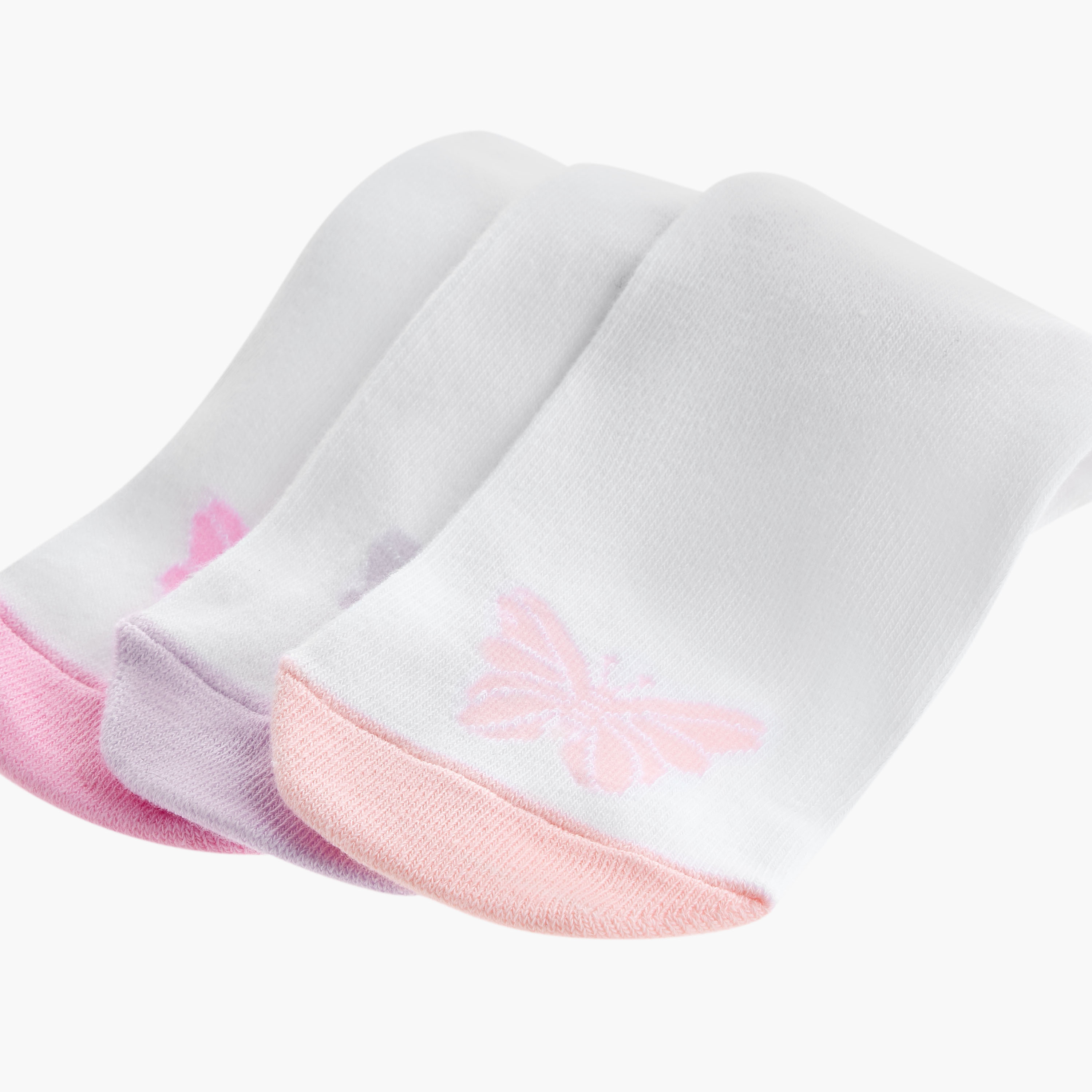 Juniors Butterfly Print Ankle Length Socks with Lettuce Hem - Set of 3-girls-accessories-socks-image-4