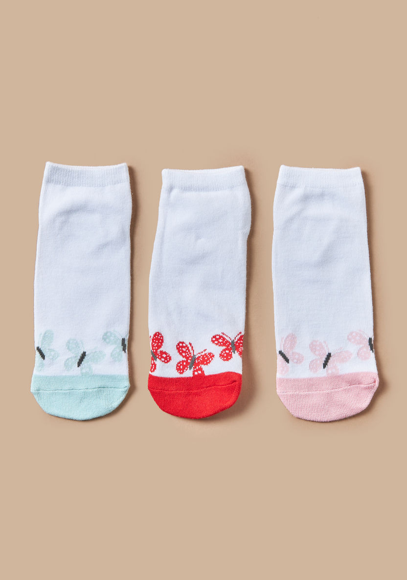 Juniors Butterfly Print Ankle Length Socks - Set of 3-Socks-image-0
