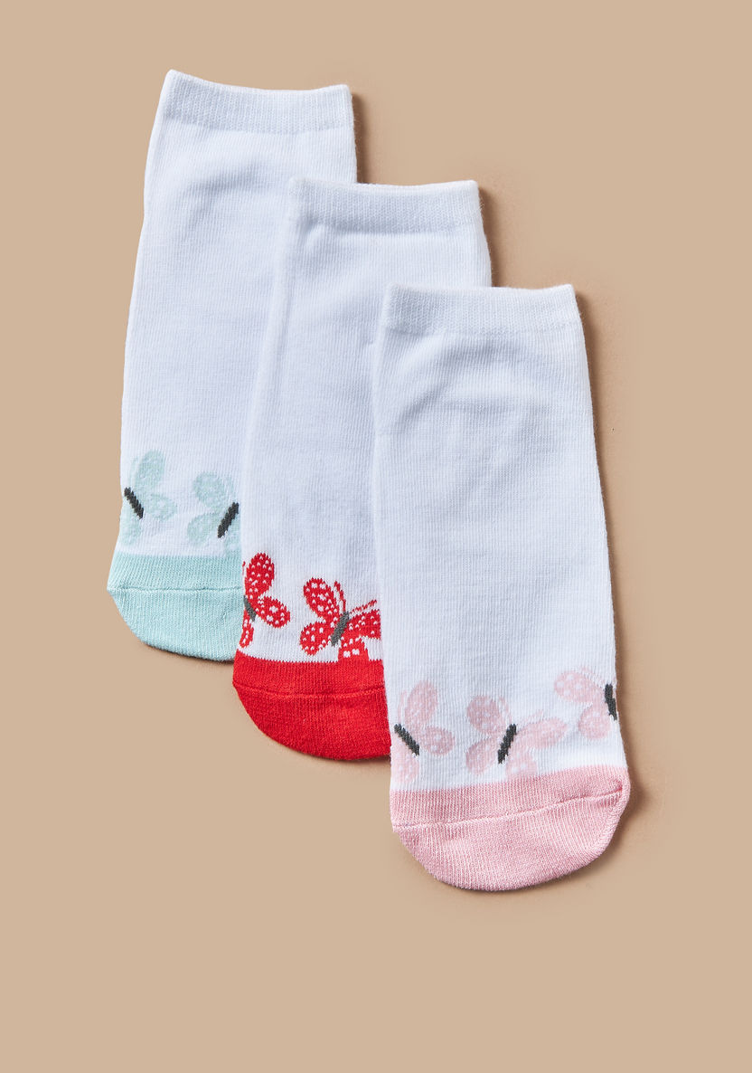 Juniors Butterfly Print Ankle Length Socks - Set of 3-Socks-image-1