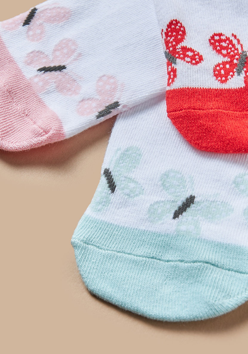 Juniors Butterfly Print Ankle Length Socks - Set of 3-Socks-image-3