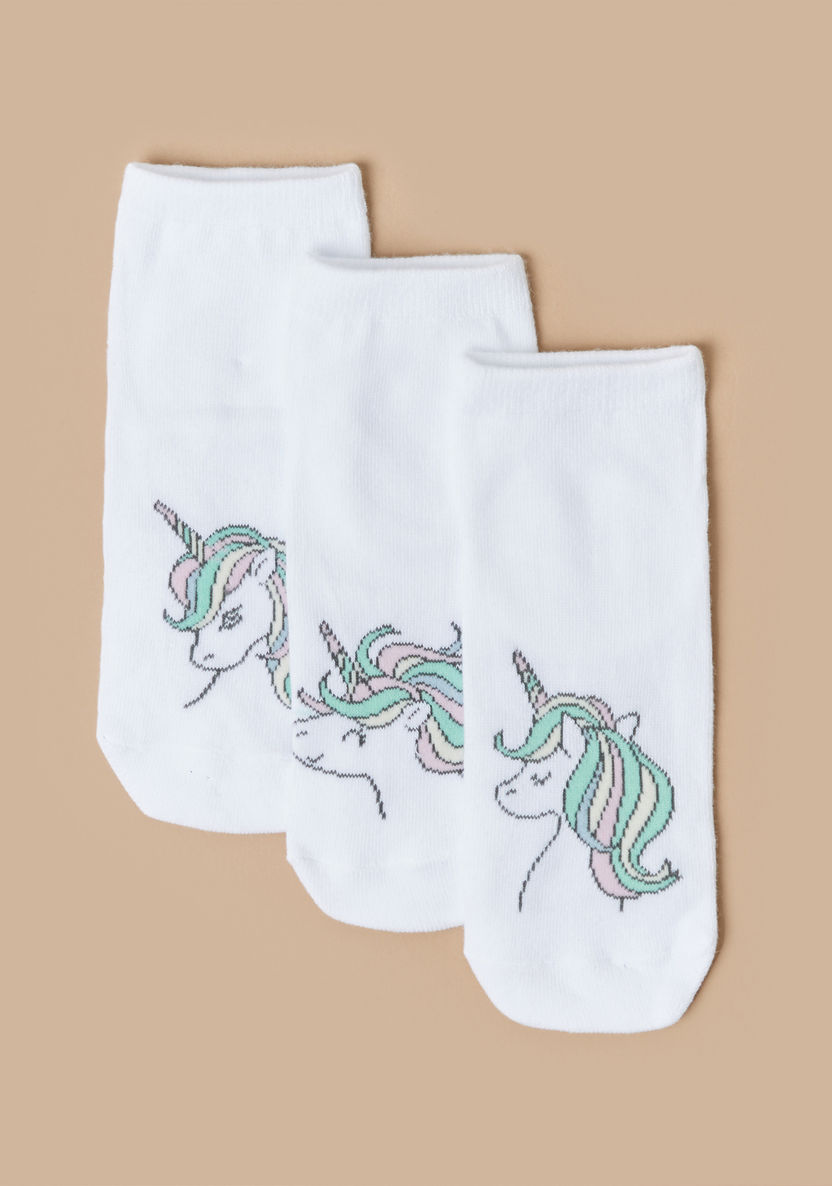 Juniors Unicorn Print Ankle Length Socks - Set of 3-Socks-image-1