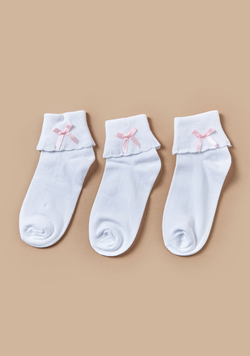Juniors Bow Accent Ankle Length Socks - Set of 3-Underwear and Socks-image-0