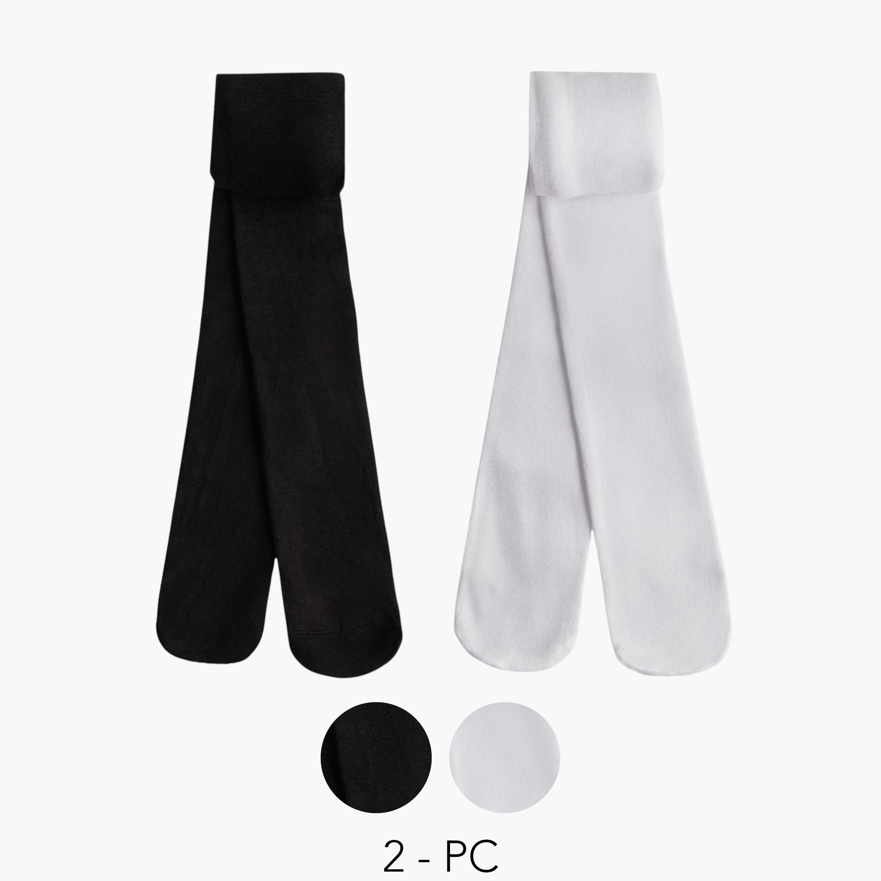 Juniors Solid Tights with Elasticated Waistband - Set of 2-girls-accessories-socks-image-1