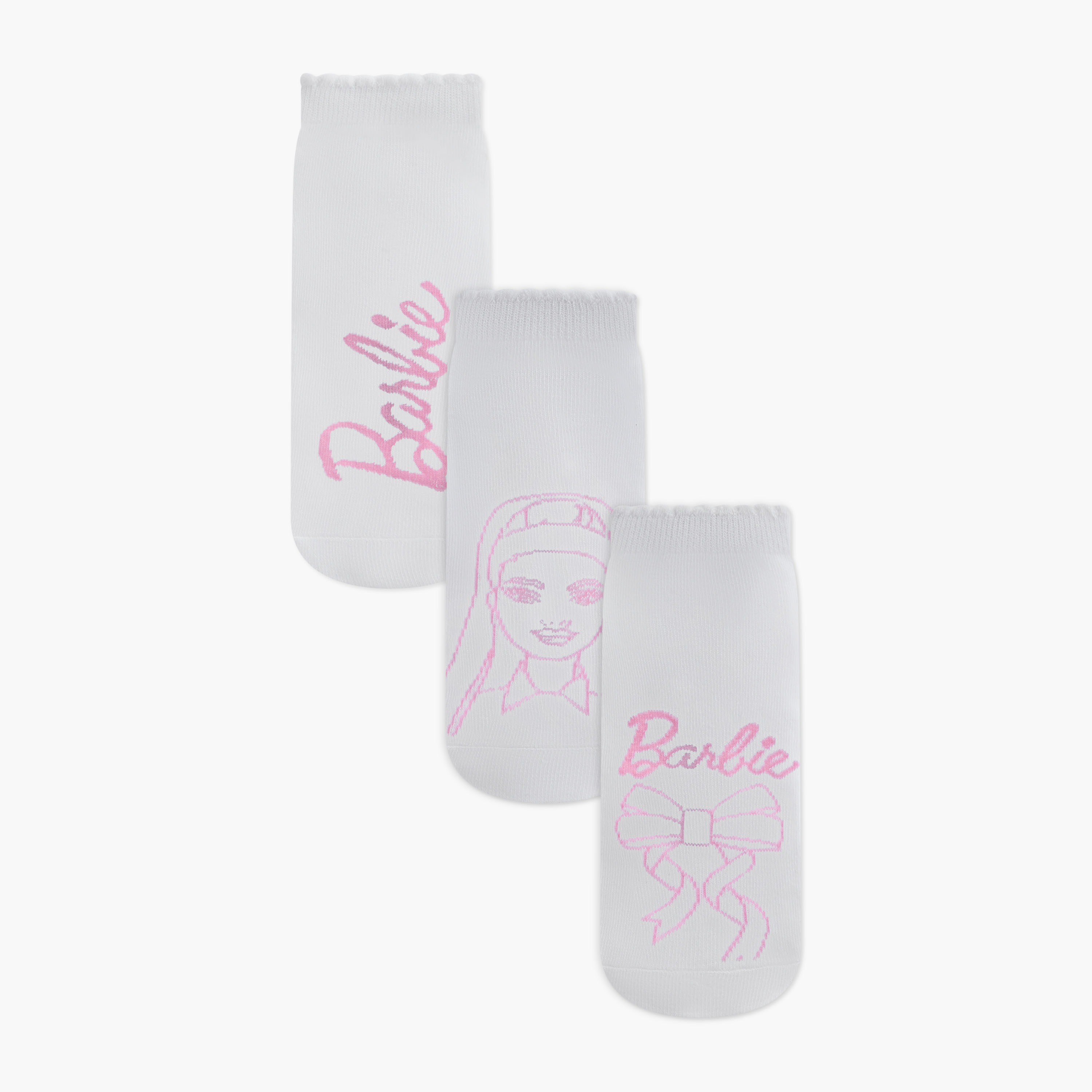 Barbie Print Ankle Length Socks - Set of 3-girls-accessories-socks-image-1