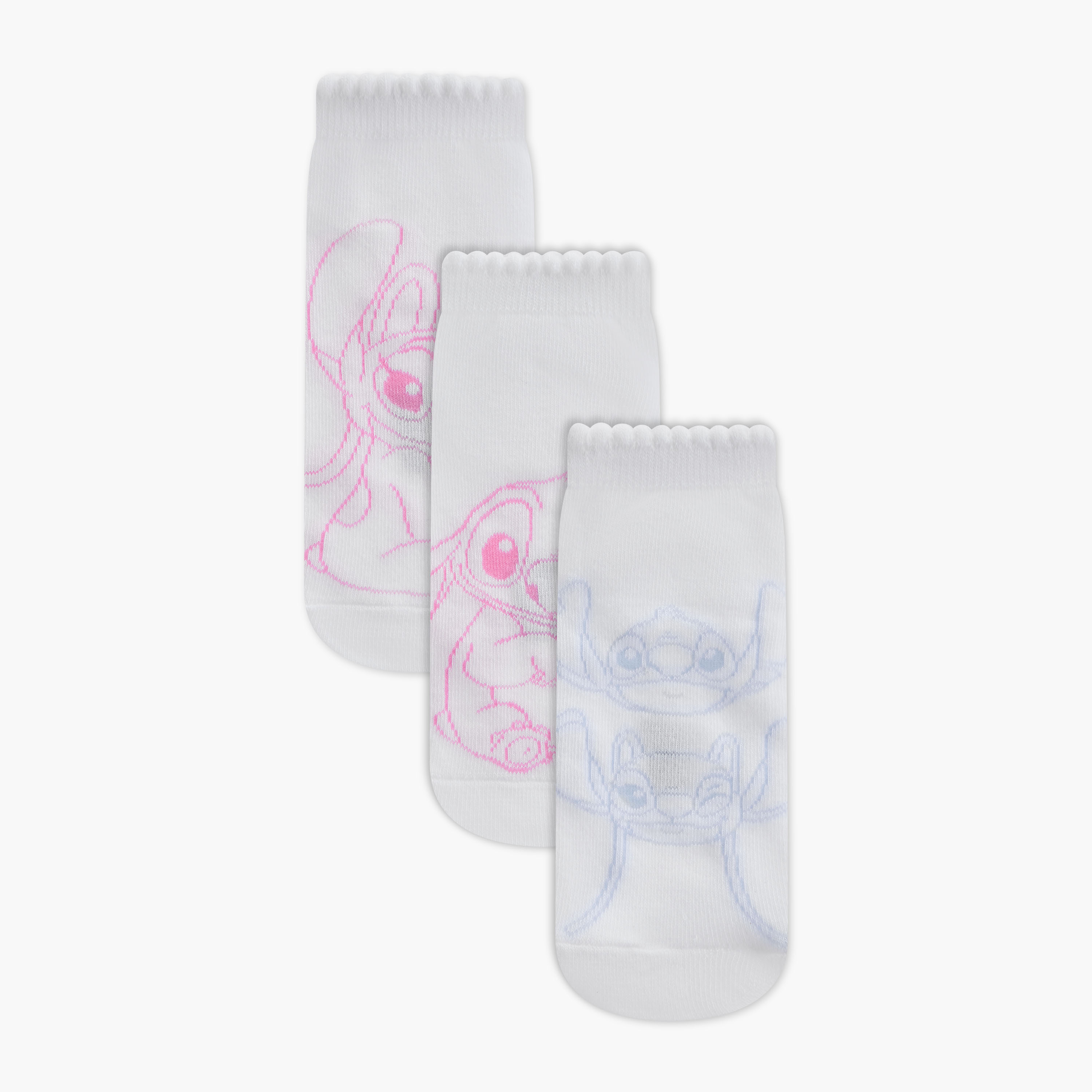 Disney Stitch Print Ankle Length Socks - Set of 3-girls-accessories-socks-image-1
