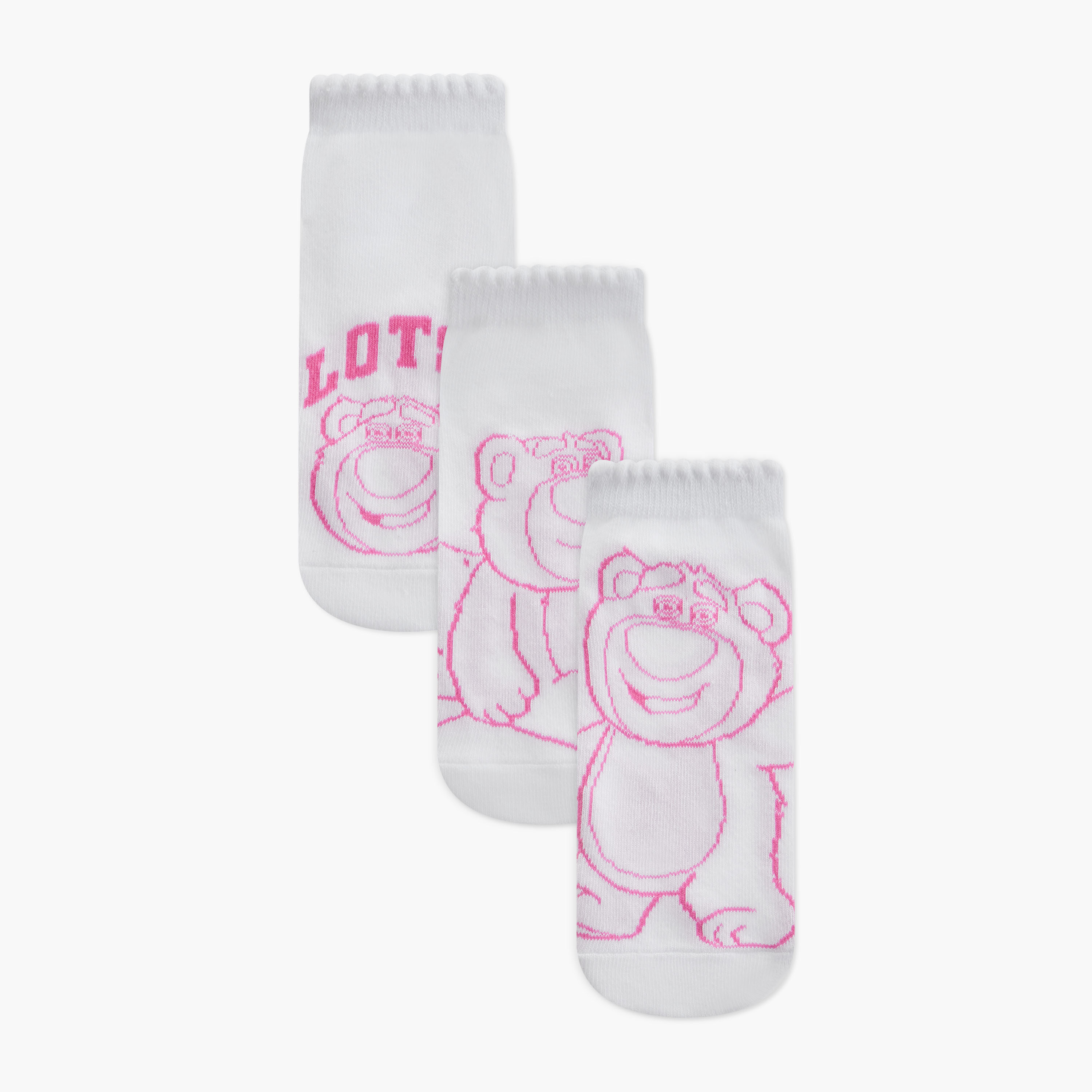 Disney Lotso Print Ankle Length Socks - Set of 3-girls-accessories-socks-image-1